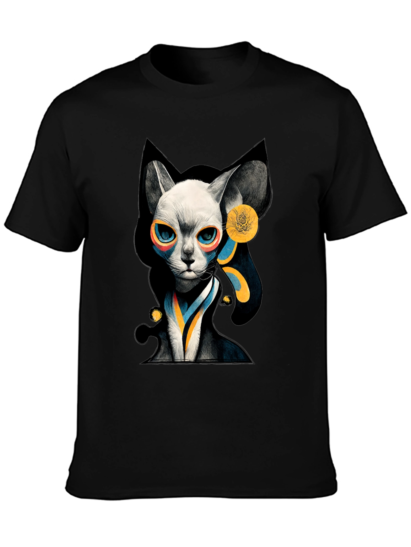Black Abstract Cat Graphic Black T-Shirt view 3
