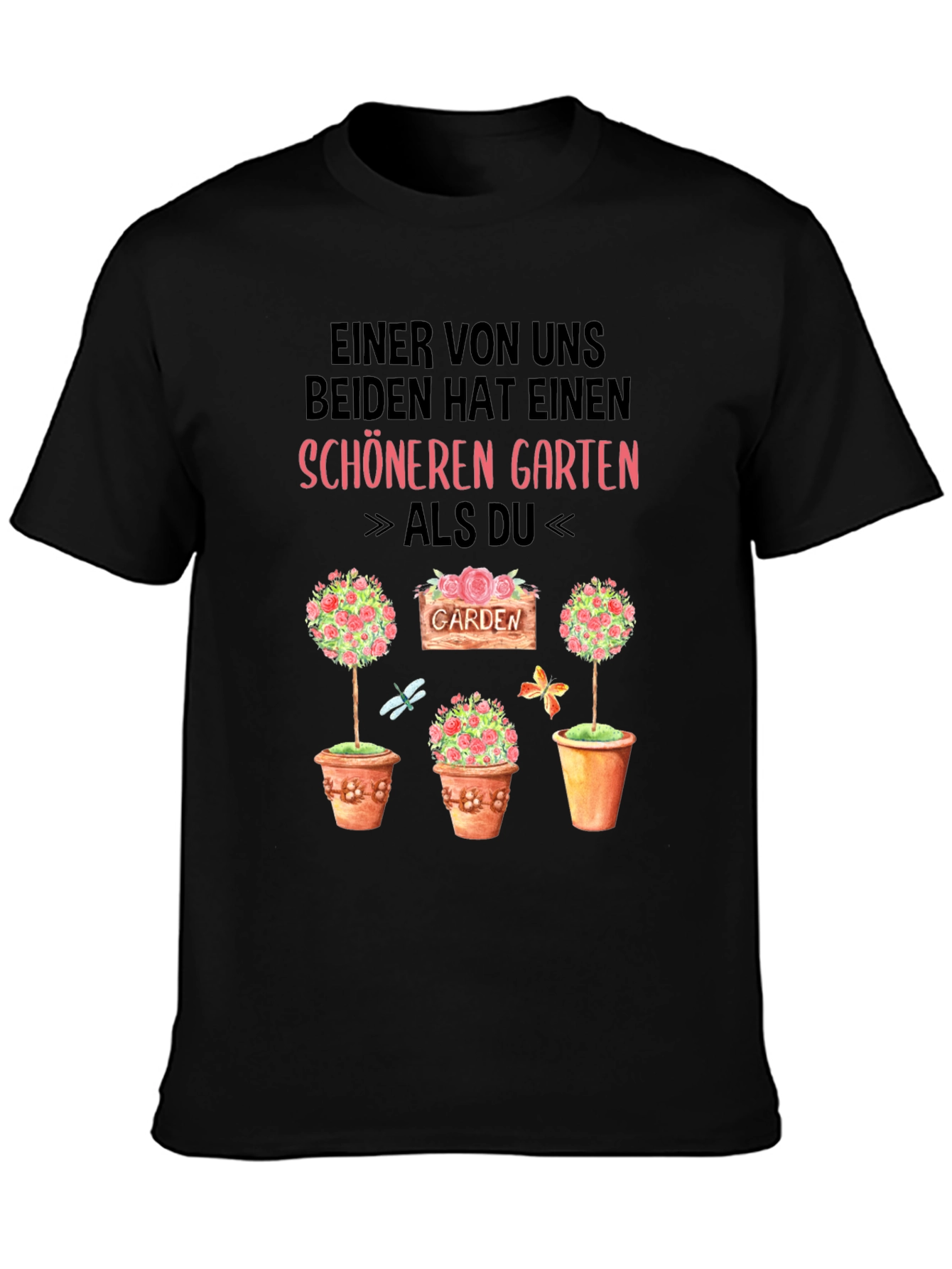 Black Funny Gardener T-Shirt: "Schöneren Garten" Design view 3