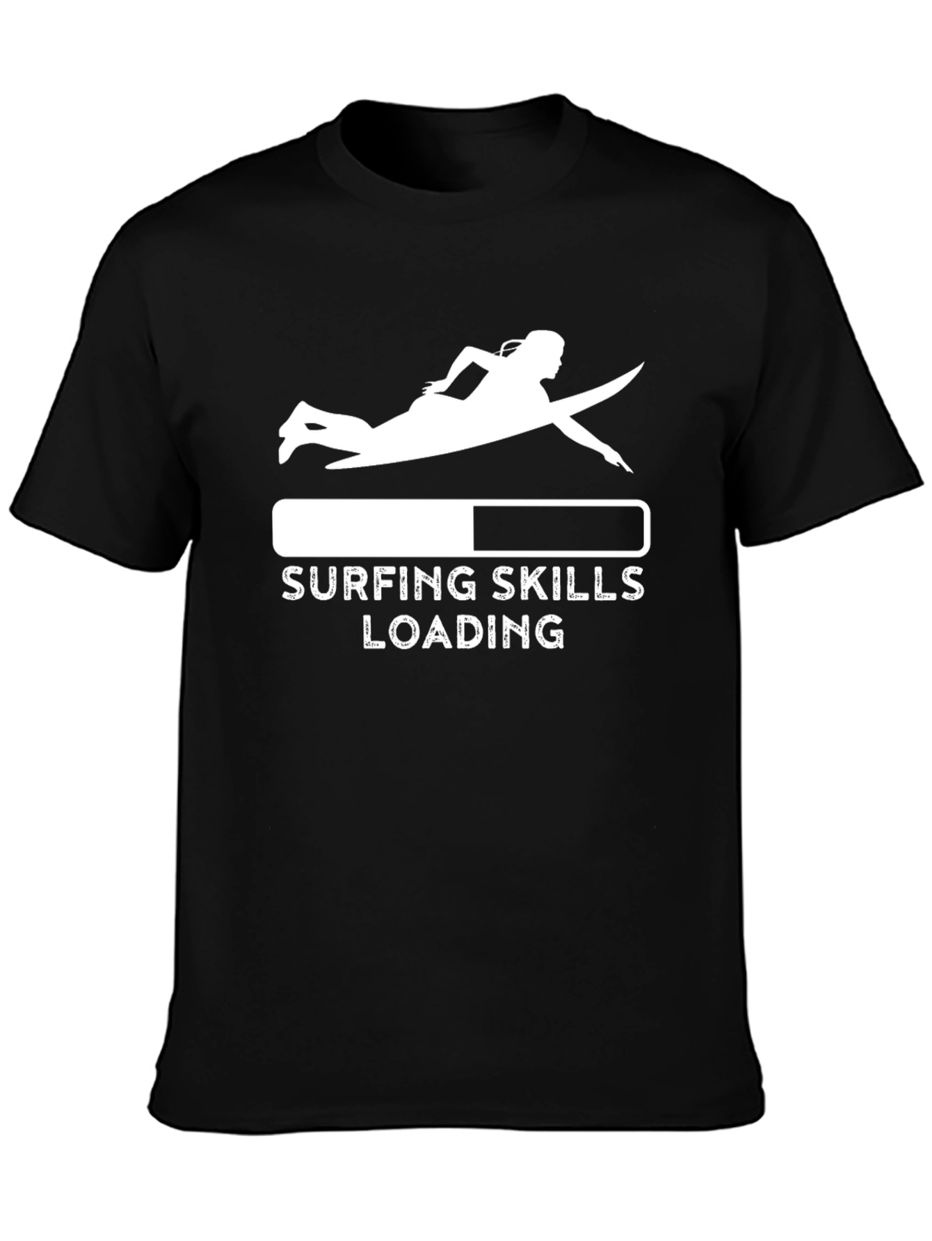 Black Surfing Skills Loading T-Shirt - Black Cotton Tee view 3