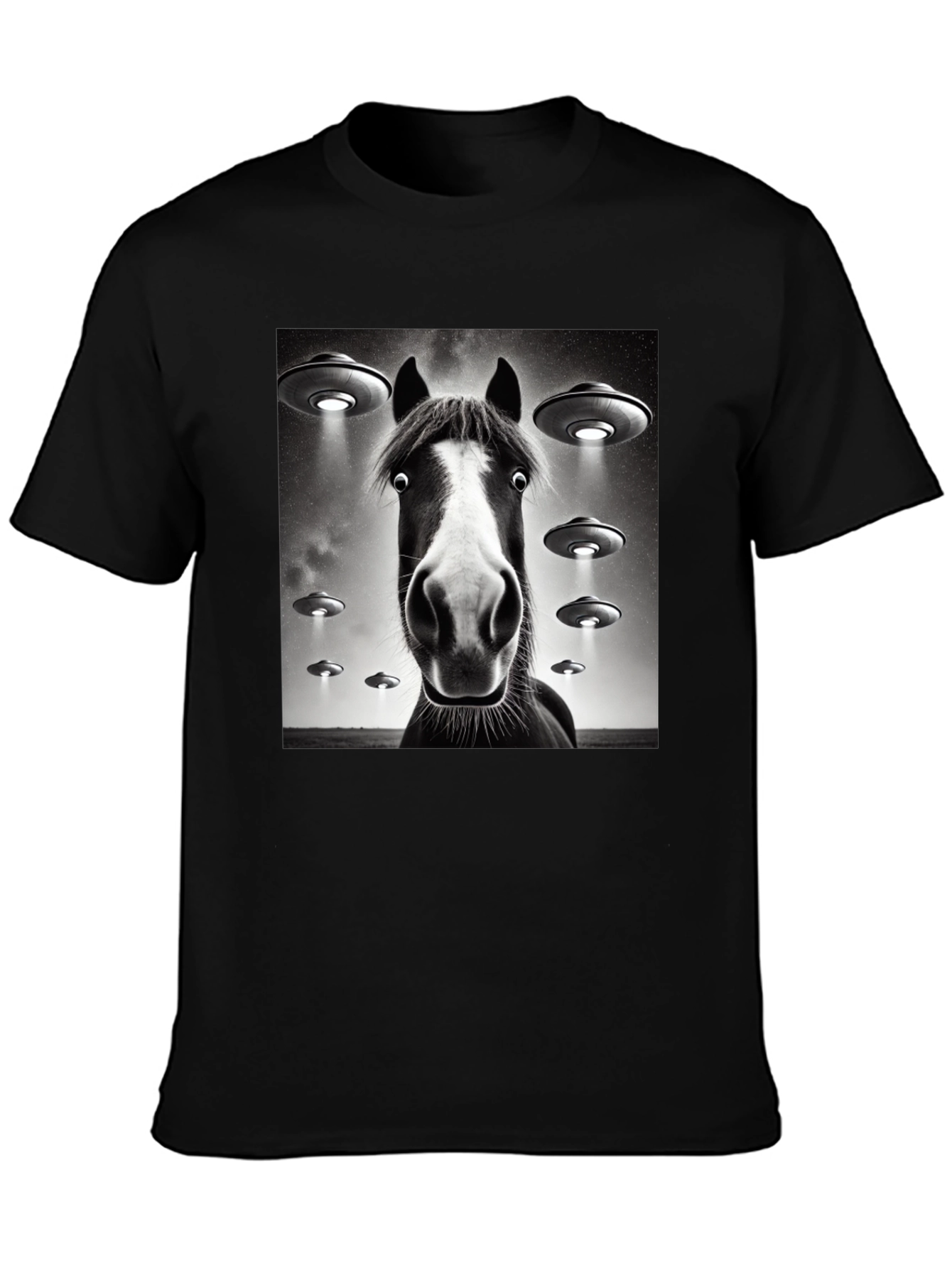 Black Horse UFO T-Shirt - Funny Graphic Tee view 3