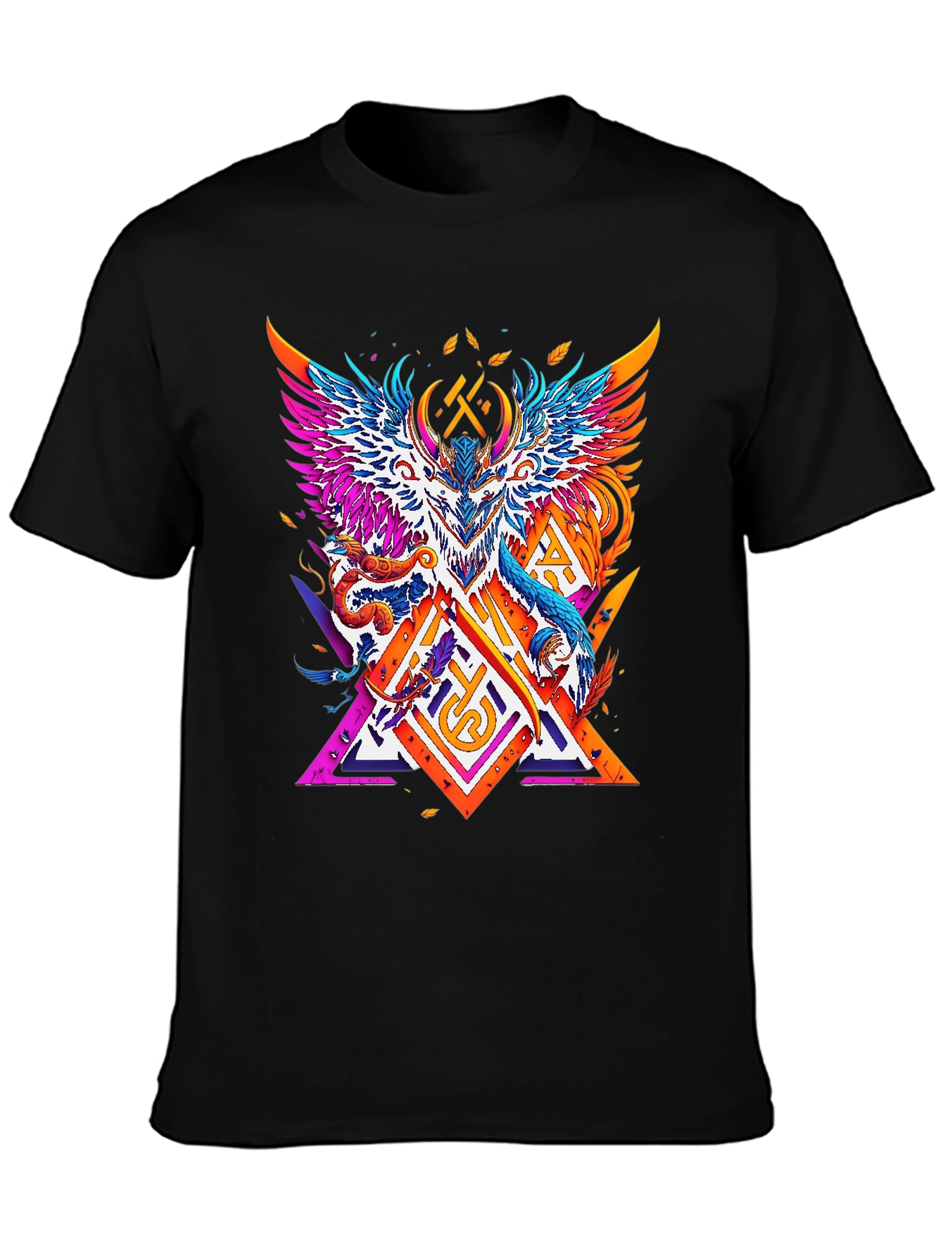 Black Vibrant Mythical Creature Graphic Tee - Black view 3