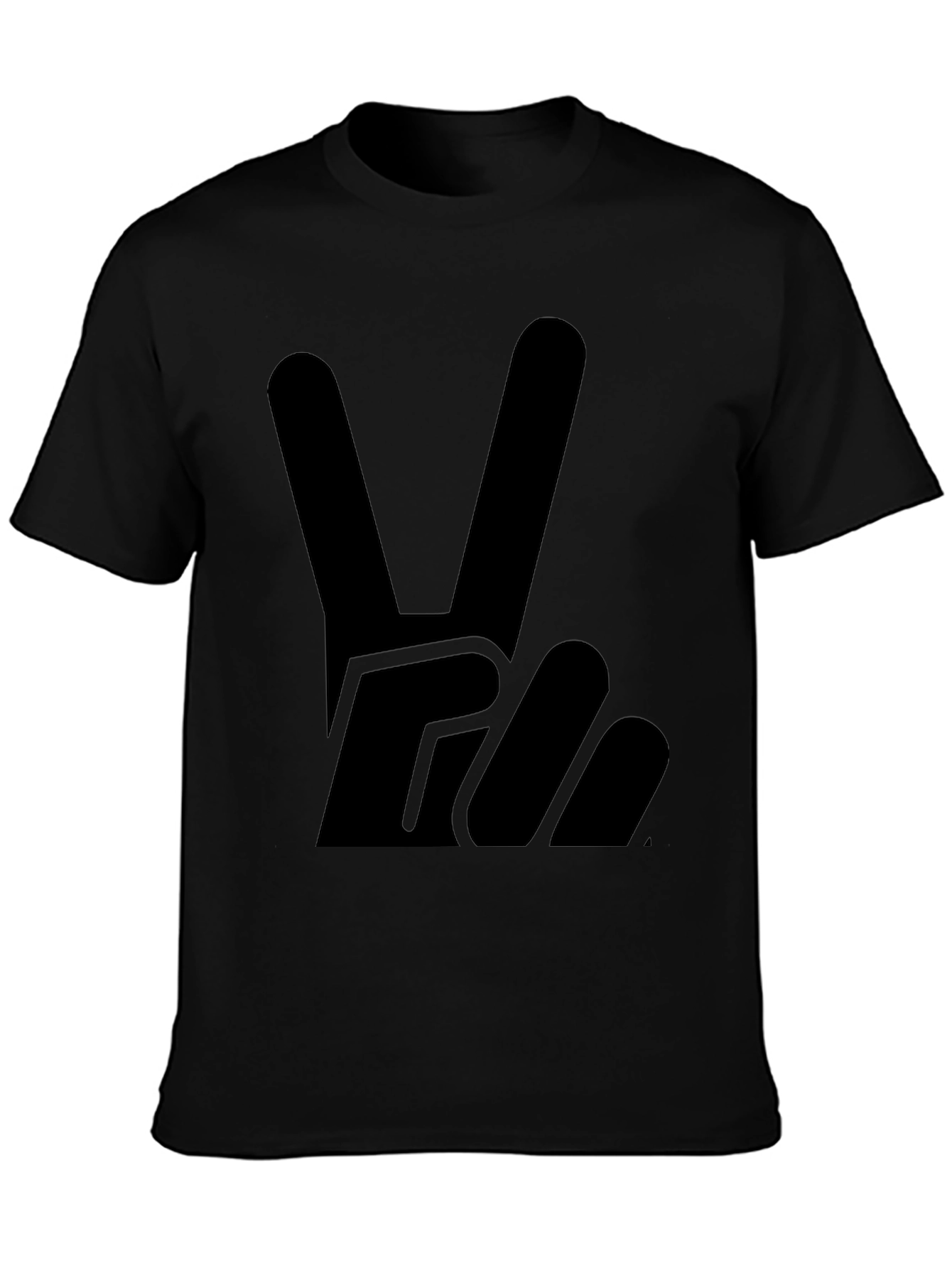 Black Peace Sign Graphic Tee - Solid Black Cotton T-Shirt view 3