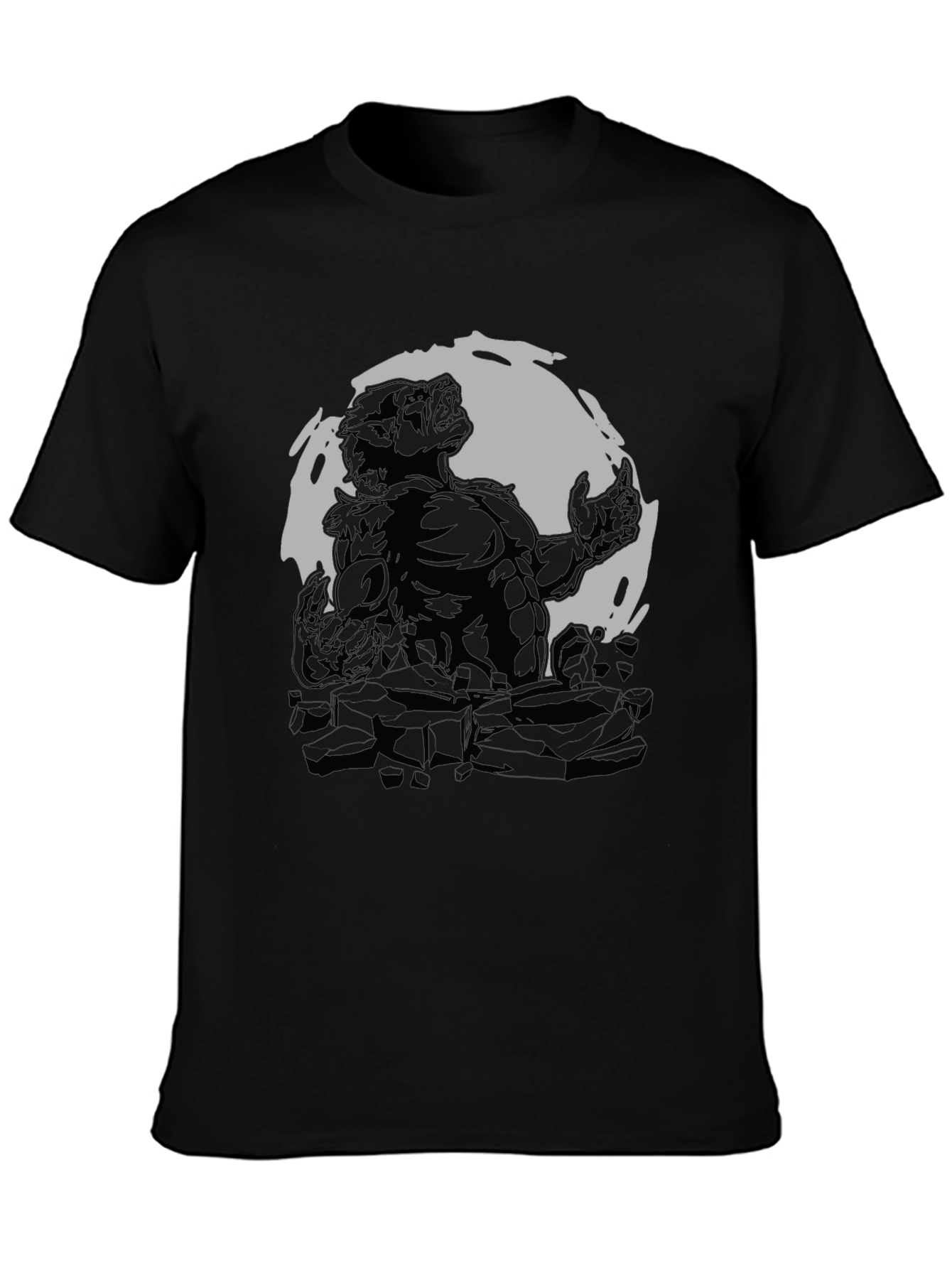 Black Werewolf Moon Graphic Tee - Black Cotton Blend view 3