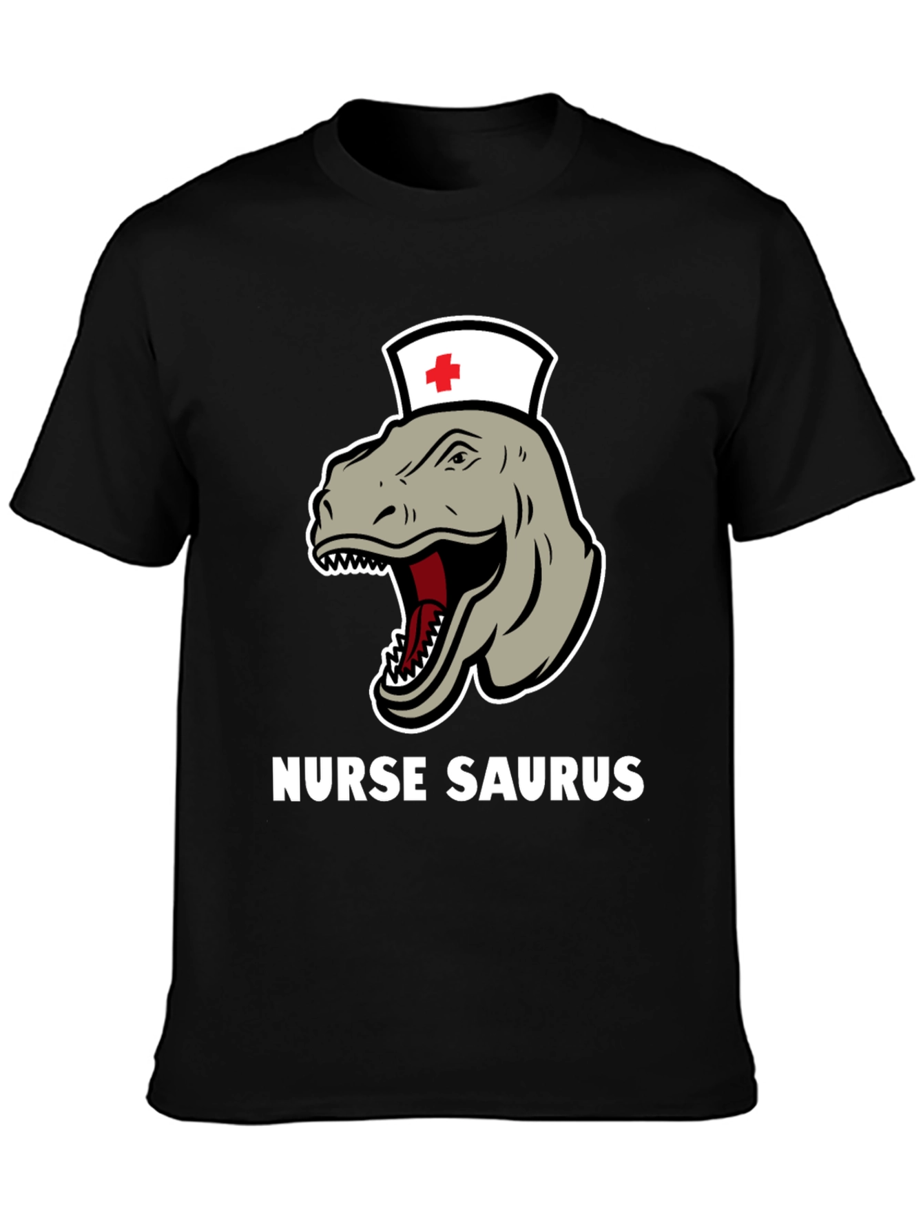 Black Nurse Saurus T-Shirt - Funny Dinosaur RN Tee view 3