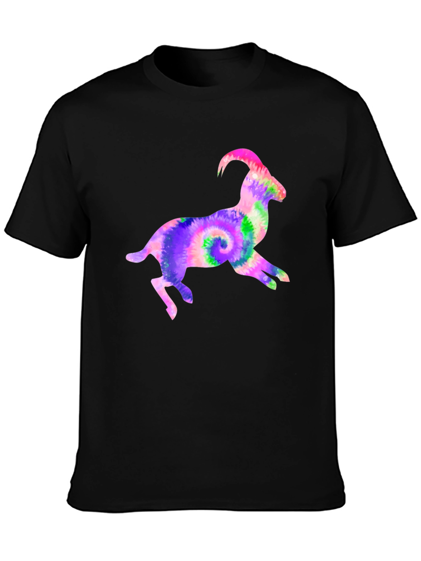Black Tie-Dye Goat Graphic Tee - Fun Animal T-Shirt view 3