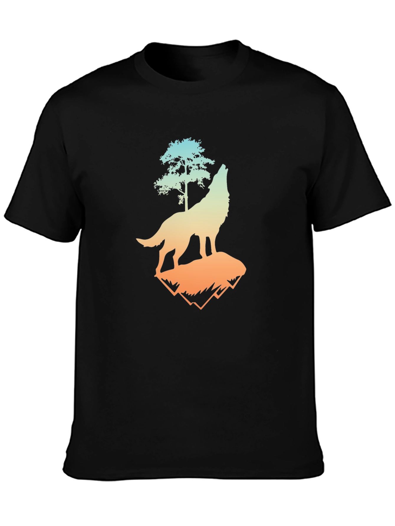 Black Wolf Tree Graphic Tee - Men's Black T-Shirt view 3