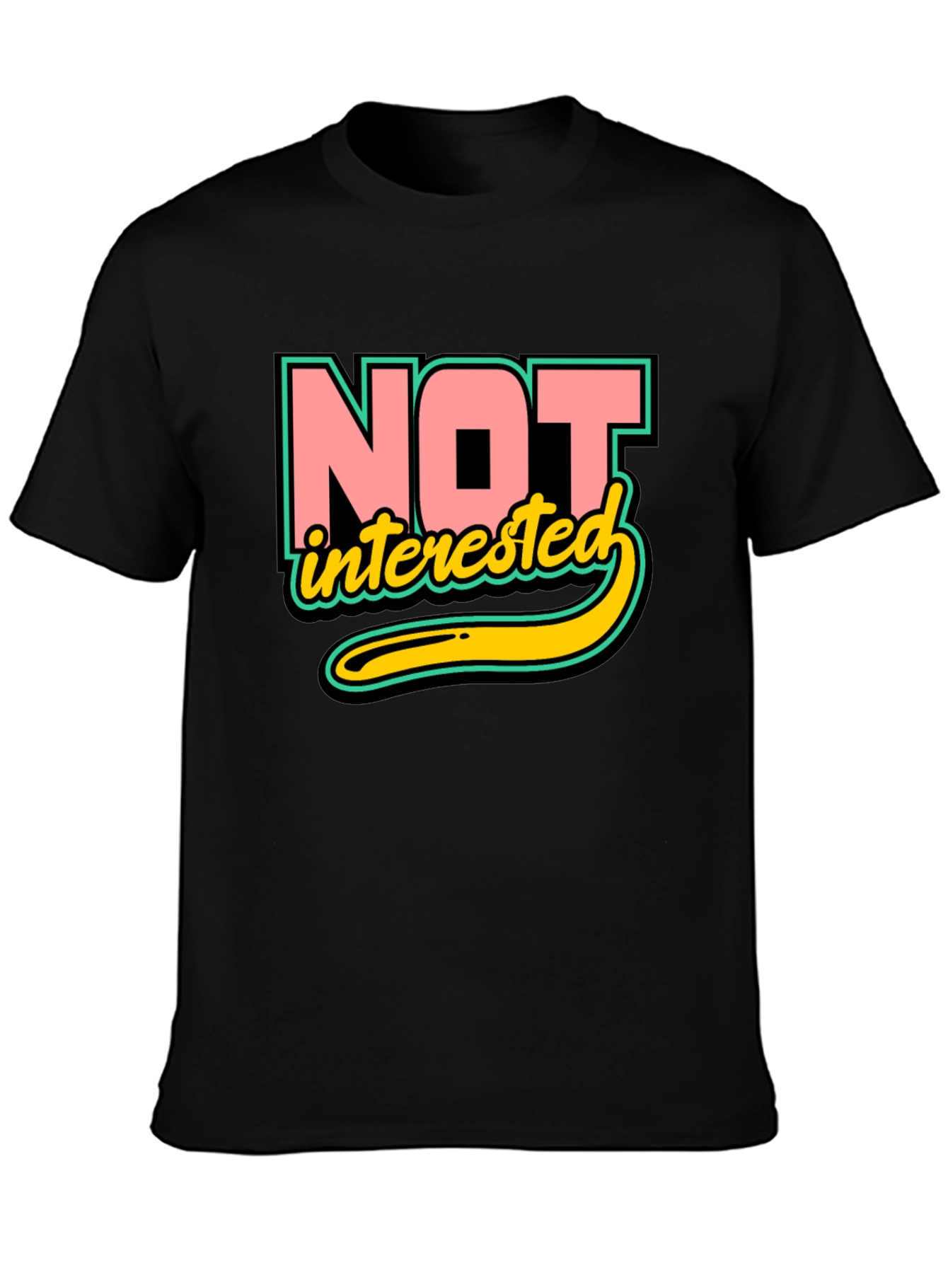 Black Not Interested Graphic T-Shirt view 3