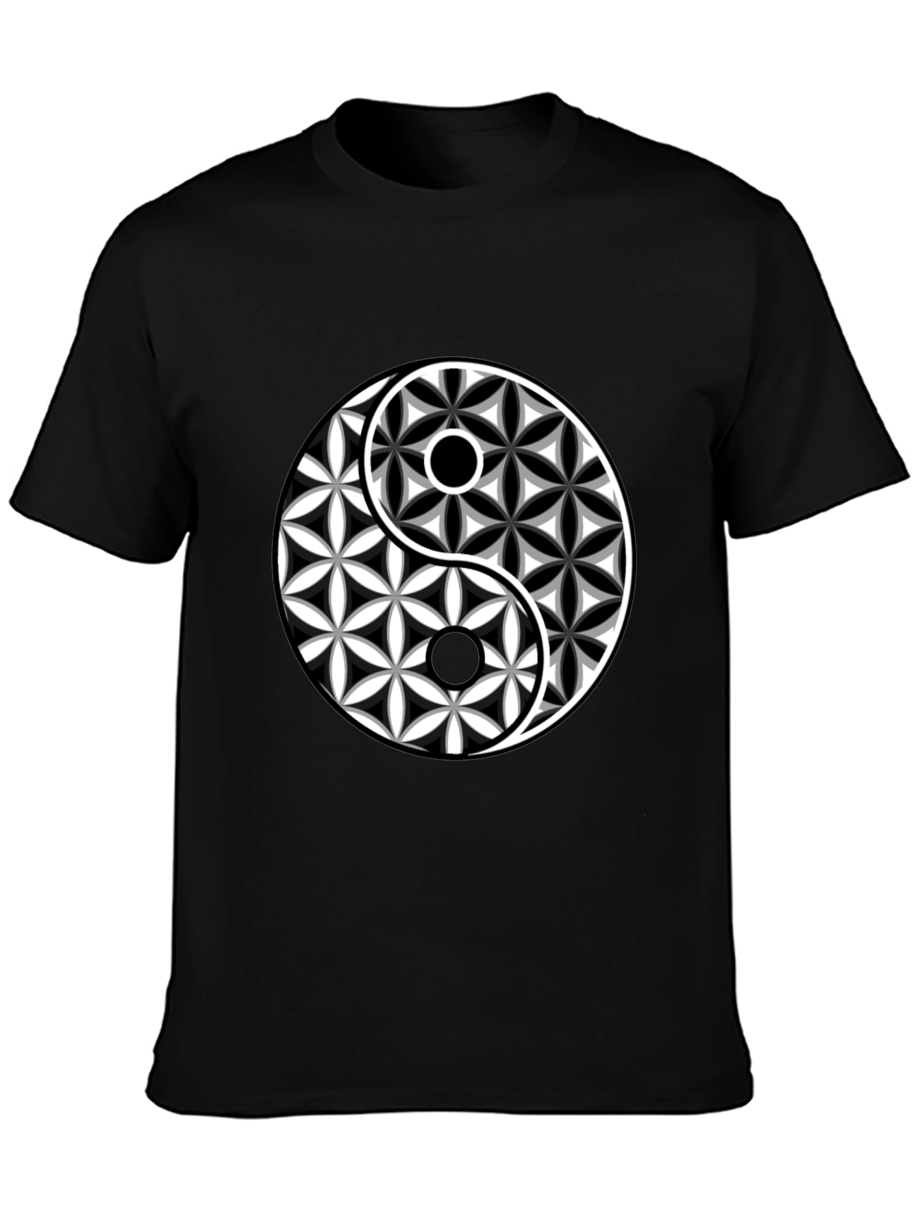 Black Yin Yang Flower of Life Graphic Tee - Black Cotton Blend view 3