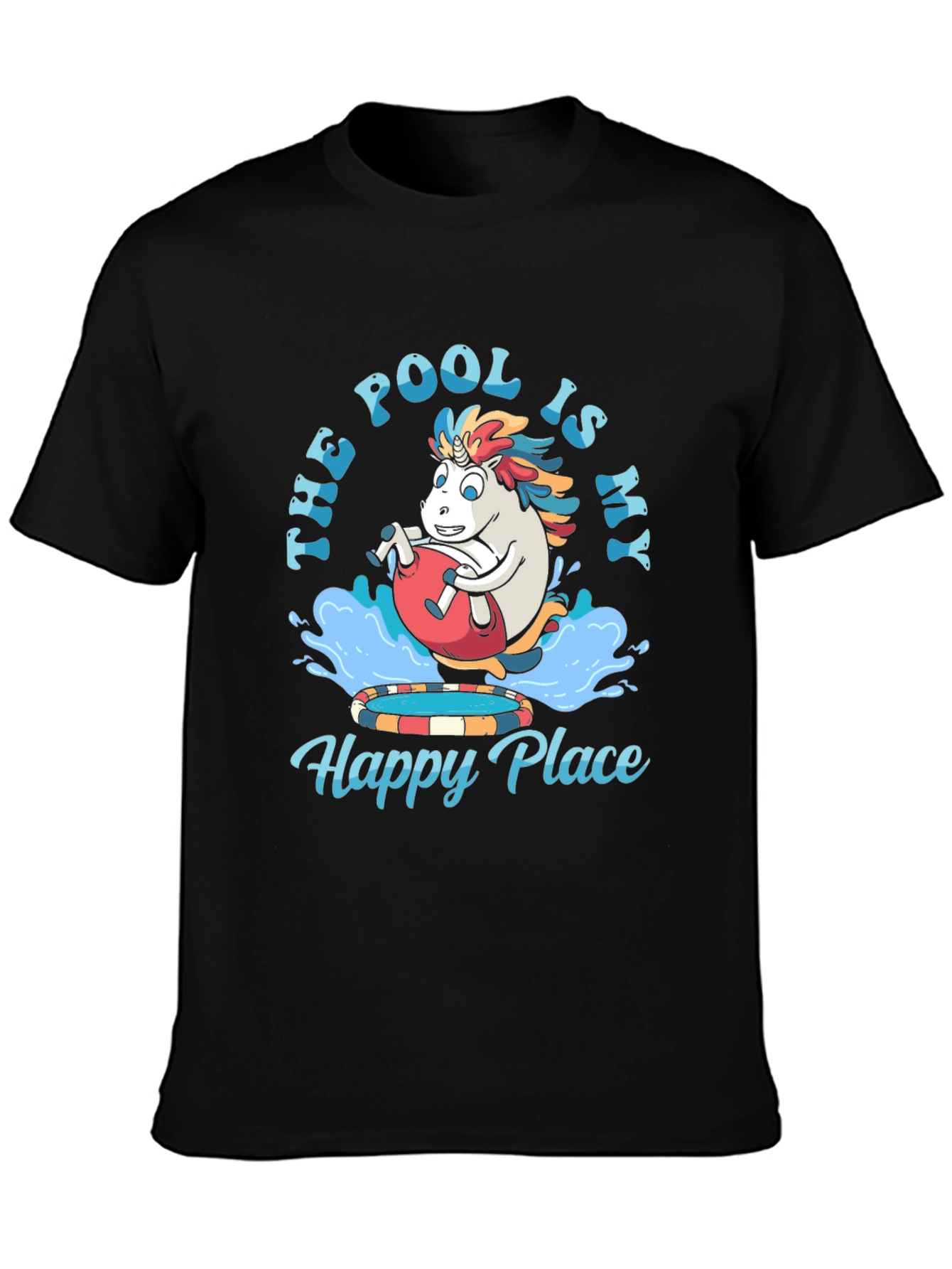 Black Pool Is My Happy Place T-Shirt - Fun Unicorn Design view 3
