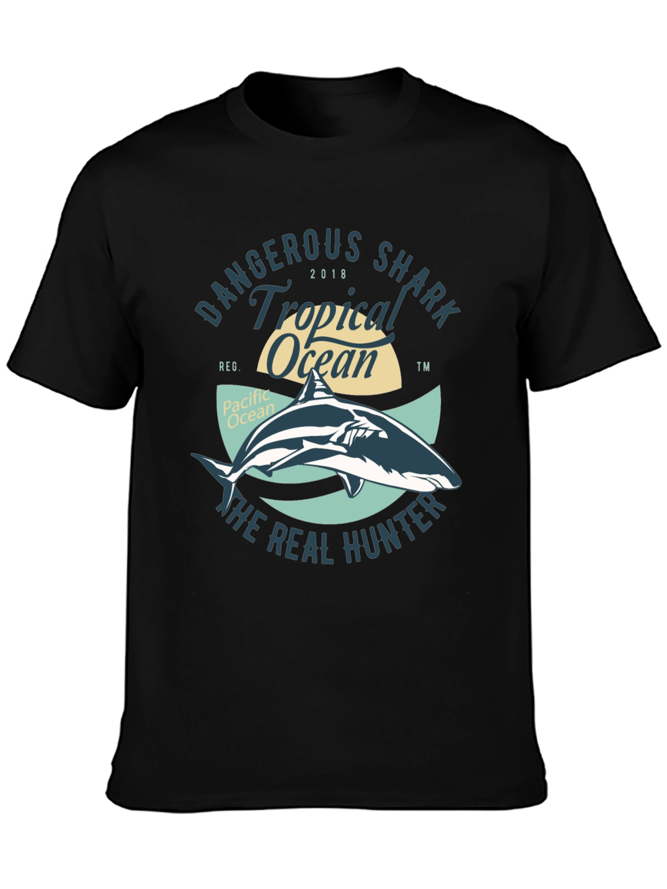 Black Dangerous Shark Tropical Ocean Black T-Shirt view 3