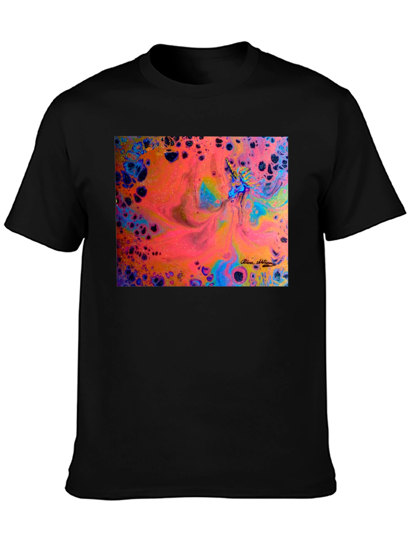 Black Abstract Fluid Art T-Shirt - Vivid Colors view 3