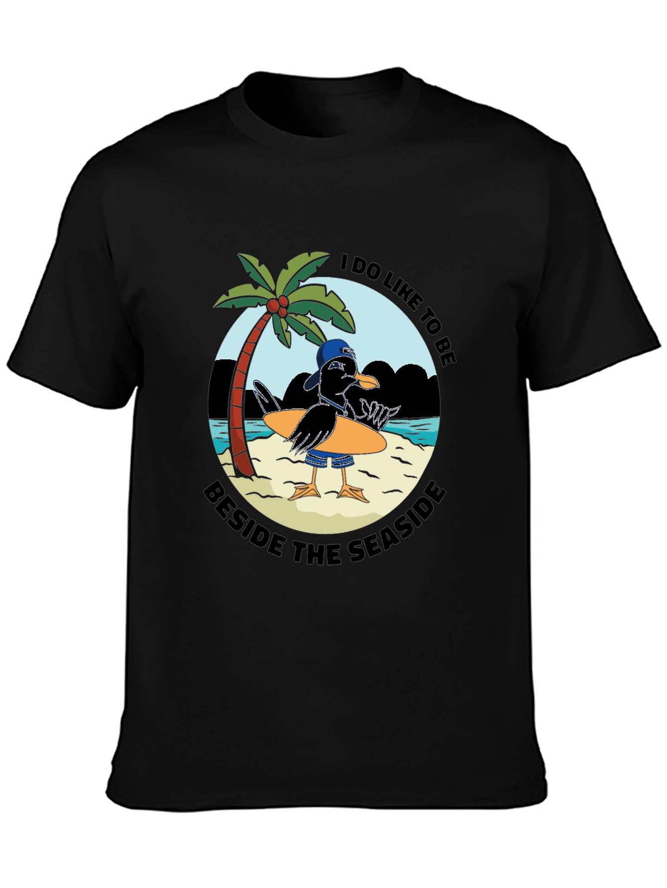 Black Seaside Seagull Graphic Tee - Black Cotton T-Shirt view 3