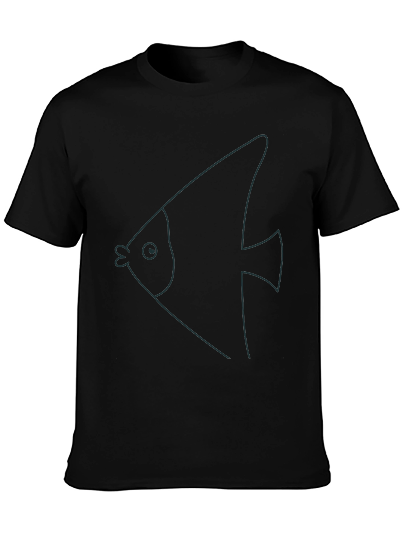 Black Minimalist Fish Graphic Tee - Black Cotton Blend view 3