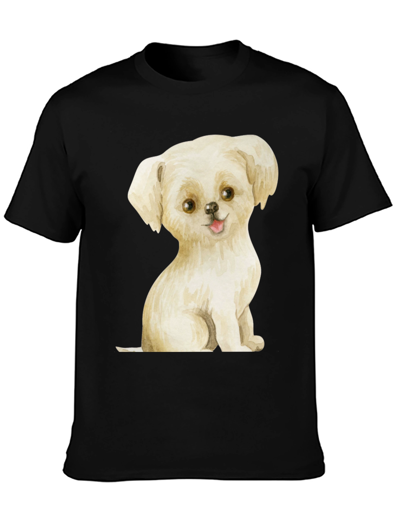 Black Cute Puppy Graphic Tee - Unisex Black T-Shirt view 3