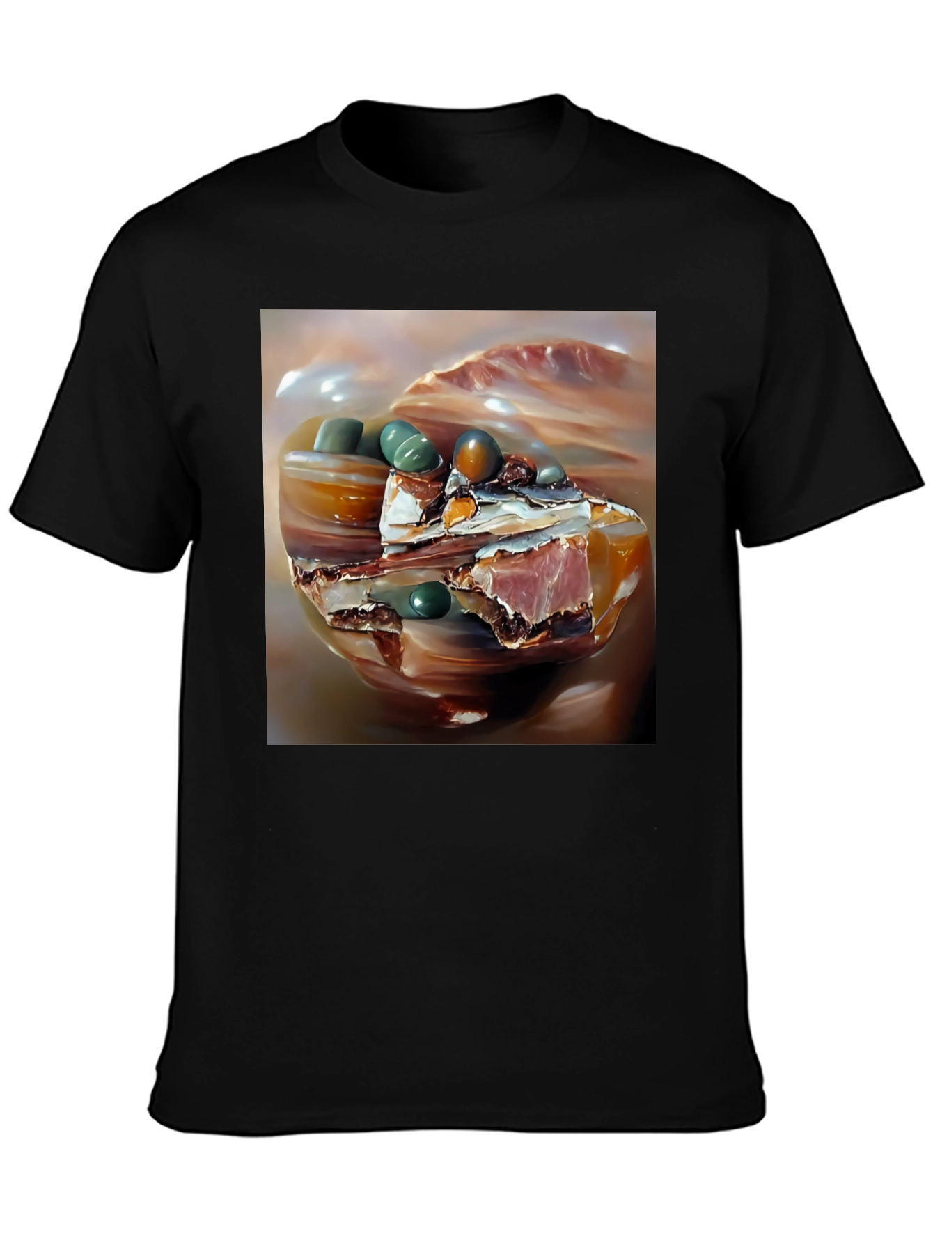 Black Abstract Stone Art Black T-Shirt view 3