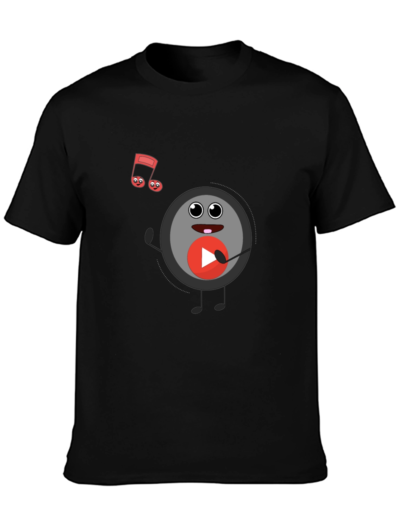 Black Musical Record Cartoon Black T-Shirt view 3