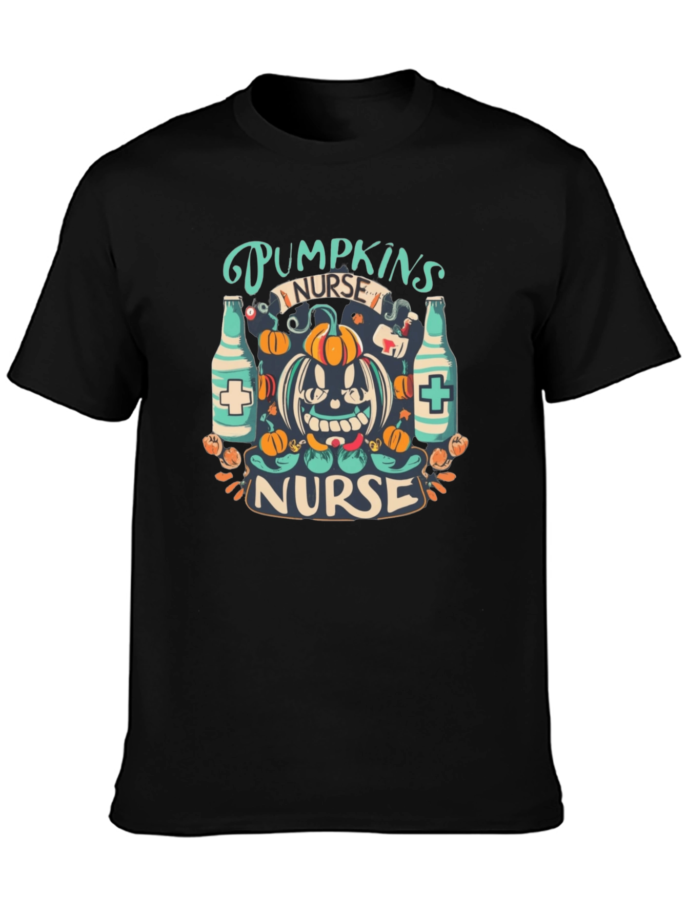 Black Halloween Nurse Pumpkin T-Shirt view 3