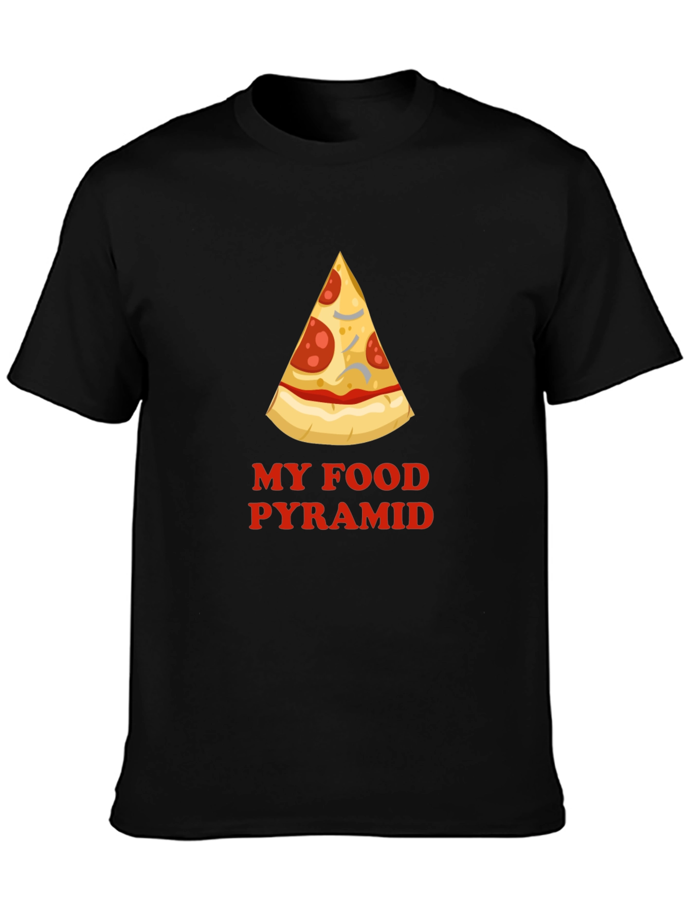 Black Pizza Food Pyramid Graphic Tee - Funny Men's T-Shirt view 3