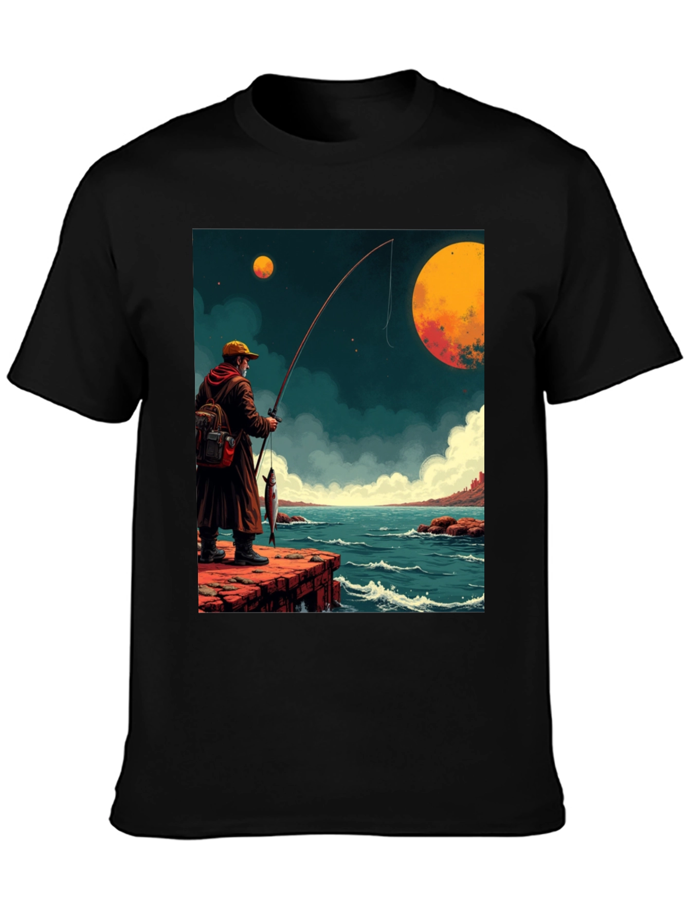 Black Retro Fishing Graphic Tee view 3