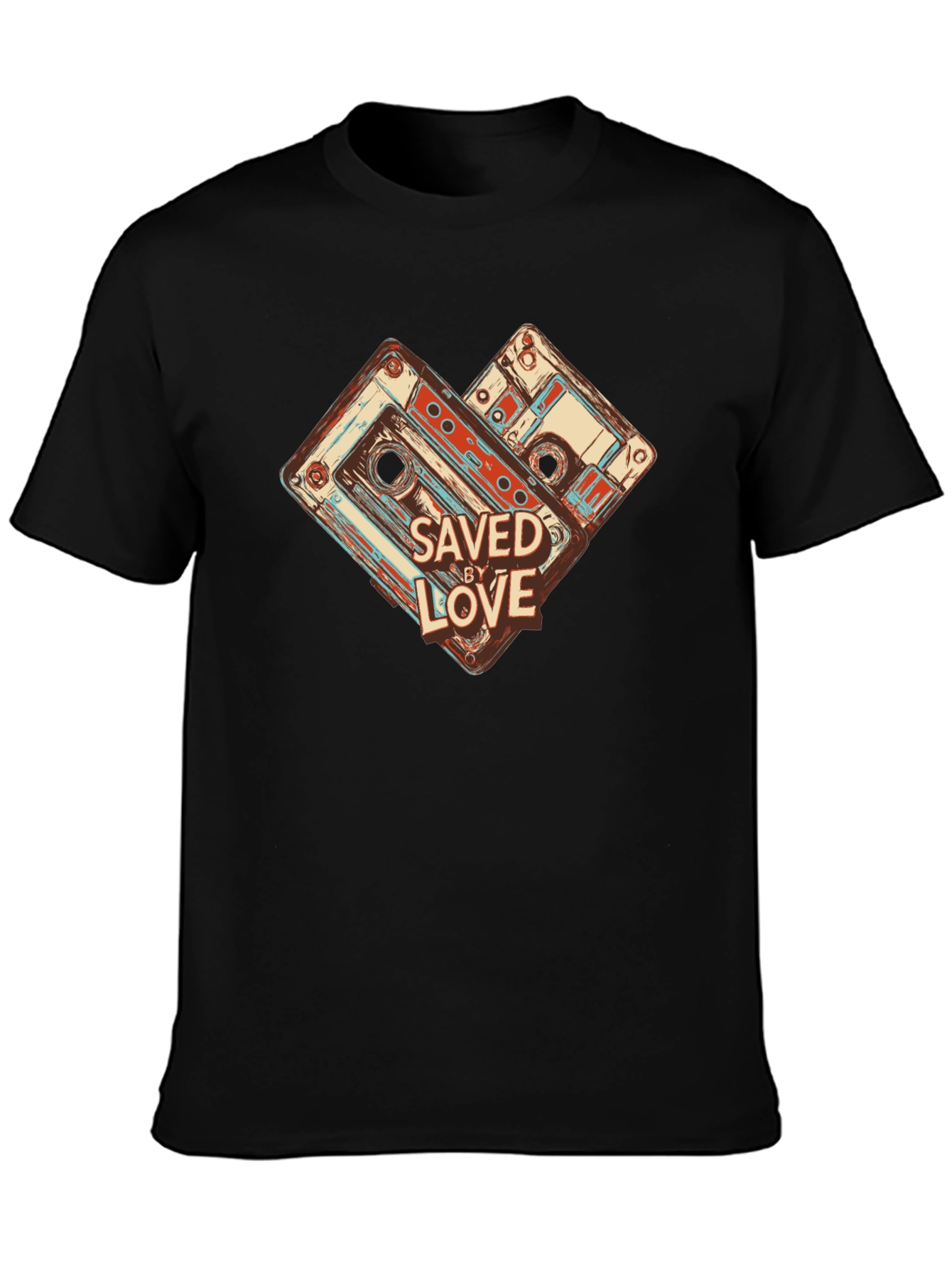Black Retro Cassette Tape Saved By Love Graphic Tee view 3