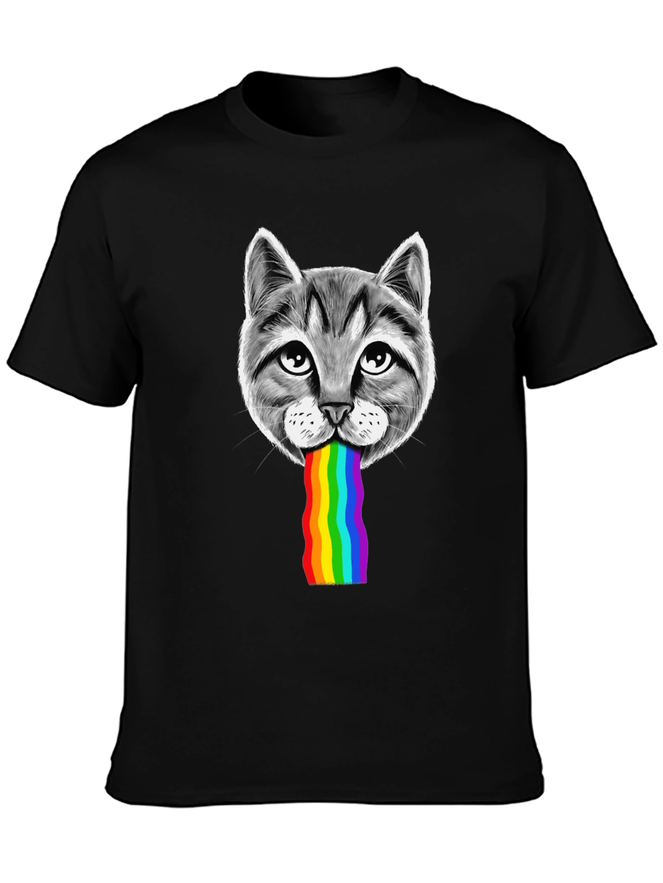 Black Cat Rainbow Puke Graphic T-Shirt view 3