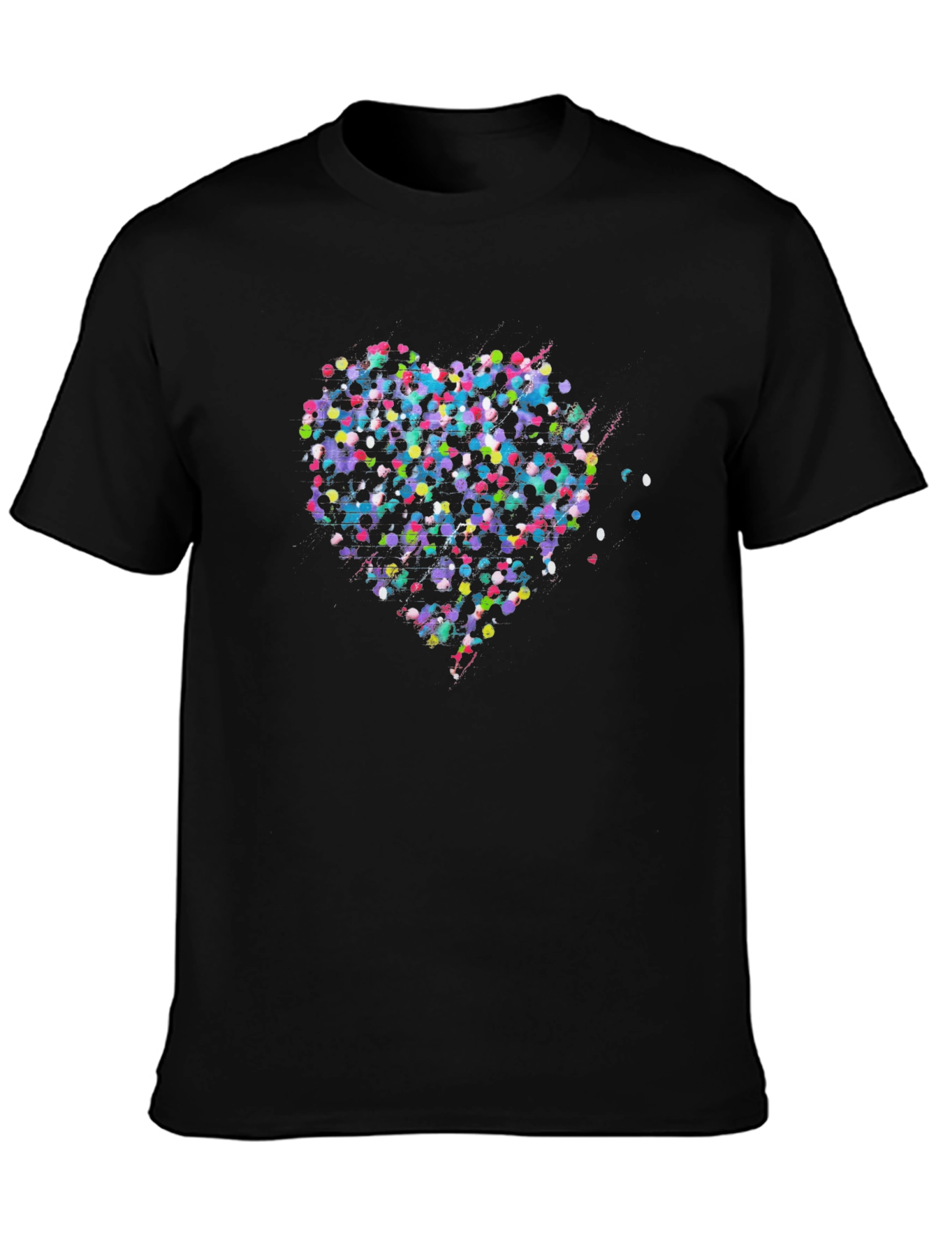 Black Colorful Heart Graphic Black T-Shirt view 3