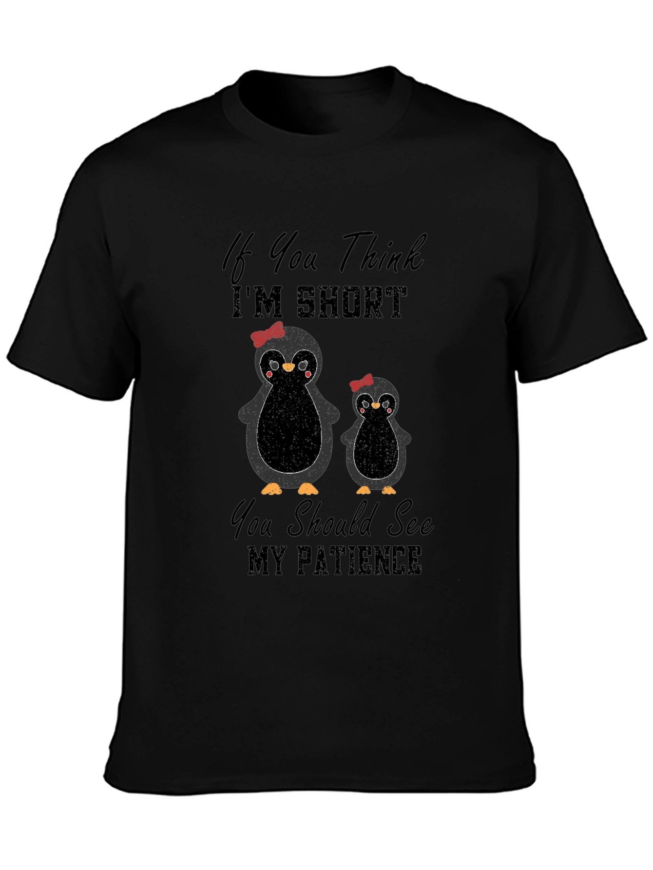 Black Funny Penguin T-Shirt - If You Think I'm Short view 3
