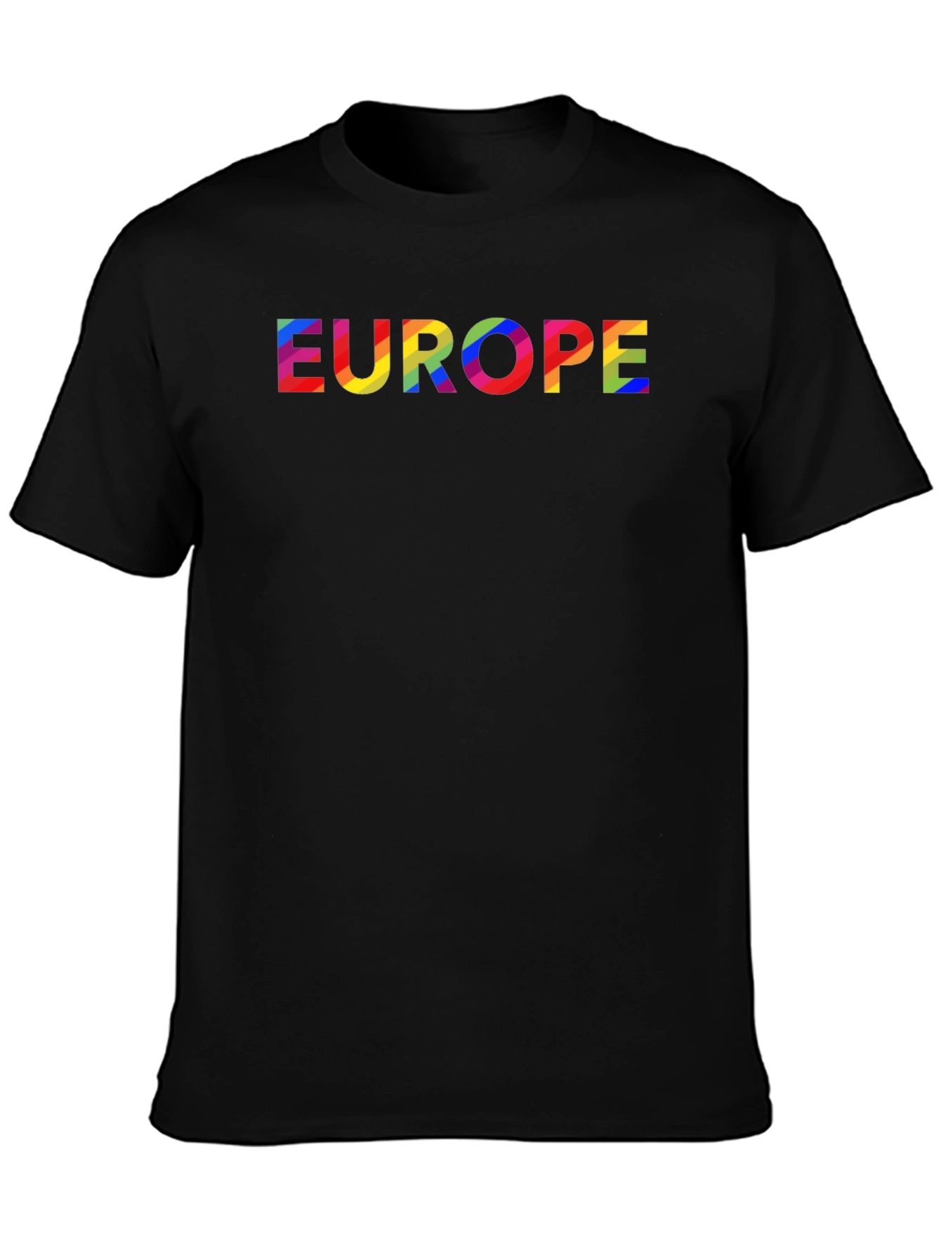 Black Europe Rainbow Text Black T-Shirt view 3