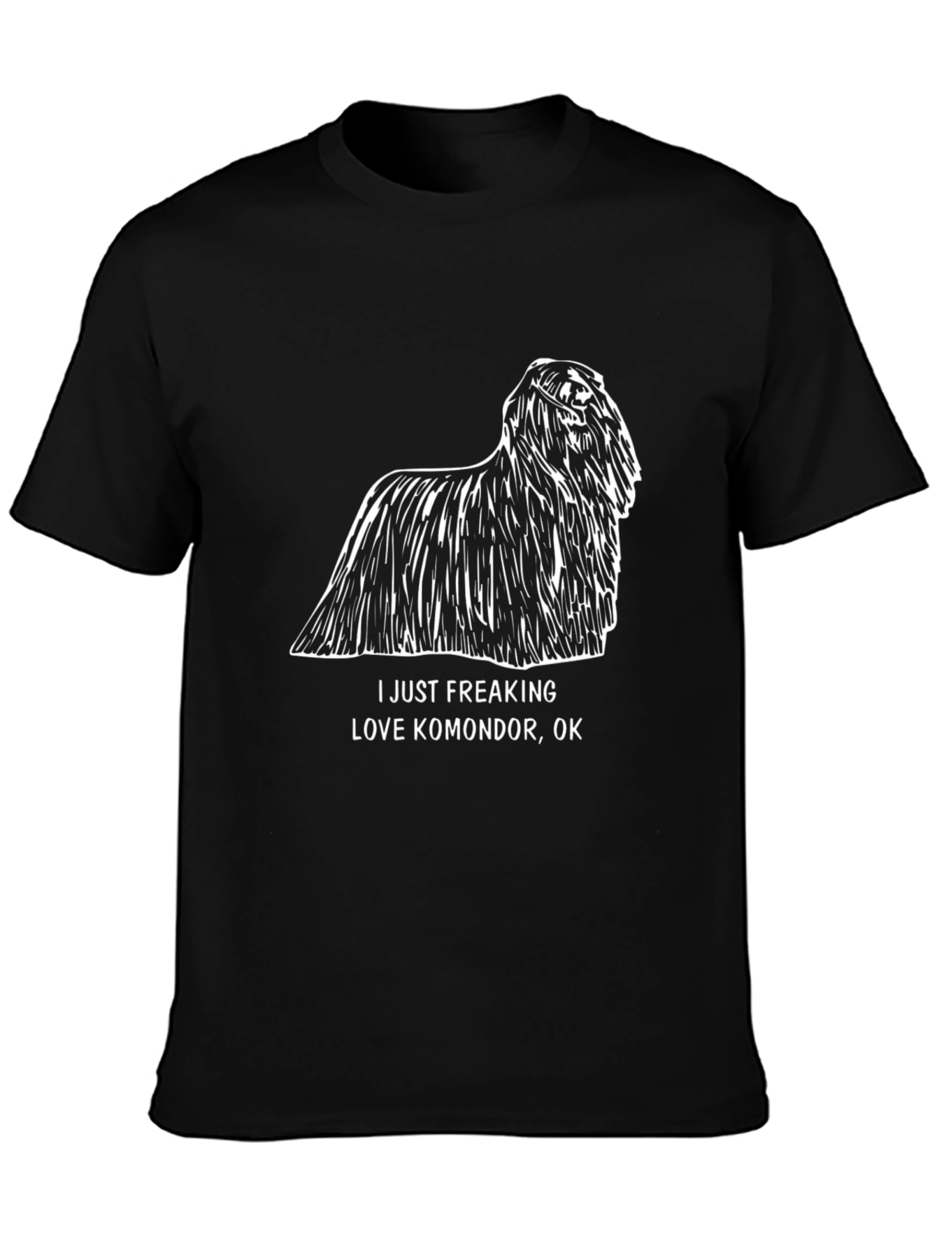 Black Komondor Dog Lover T-Shirt - Black Cotton Tee view 3