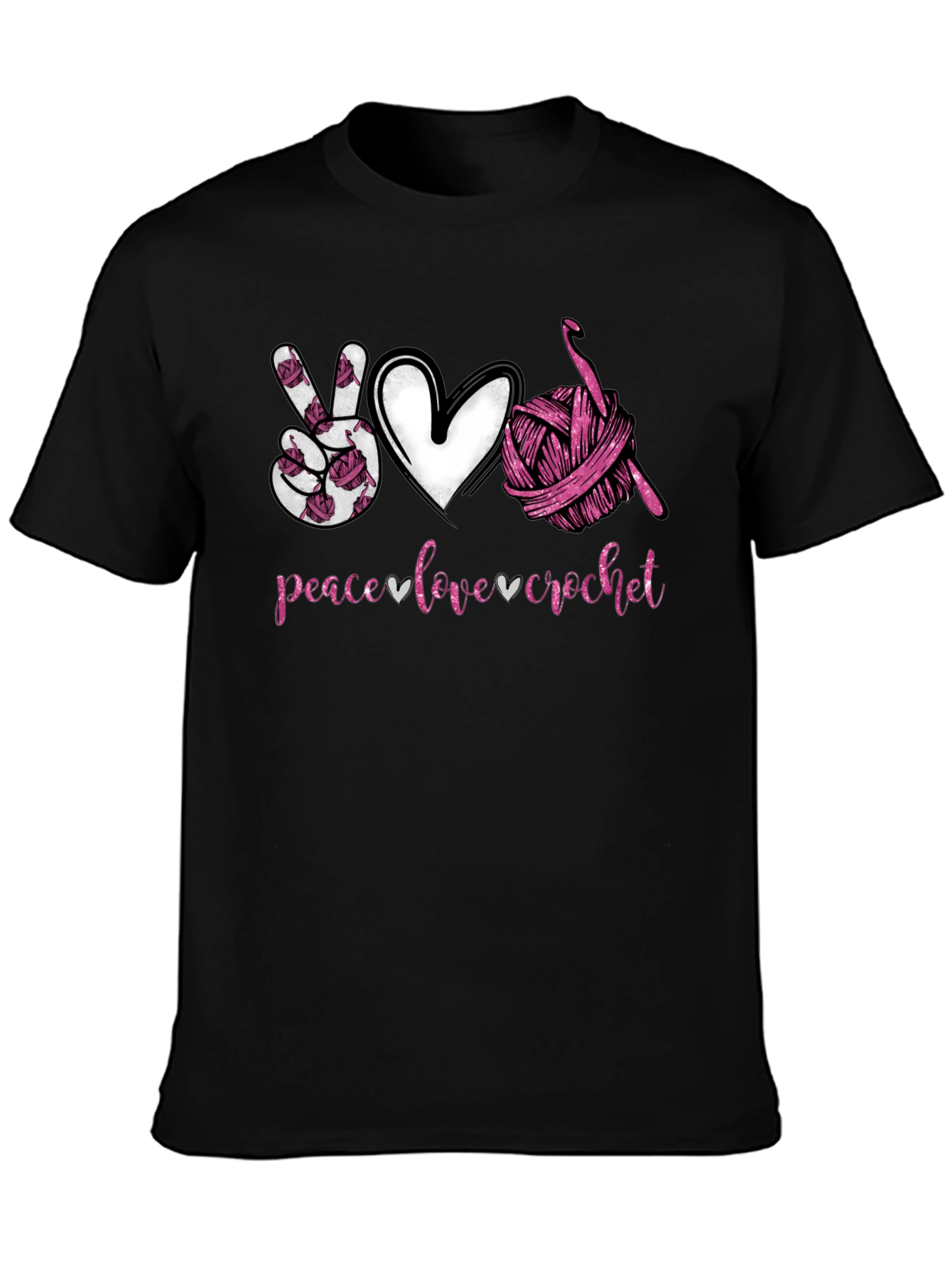 Black Peace Love Crochet T-Shirt - Hobbyist Gift view 3