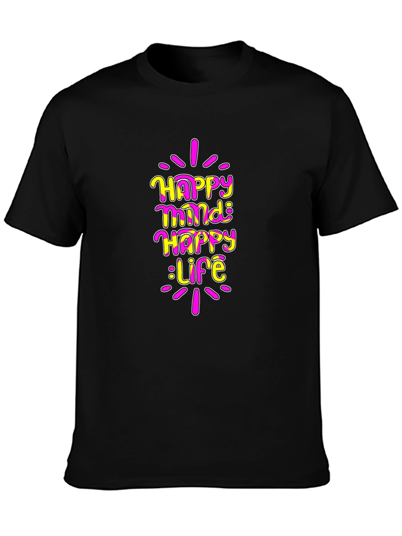Black Happy Mind Happy Life Graphic T-Shirt view 3