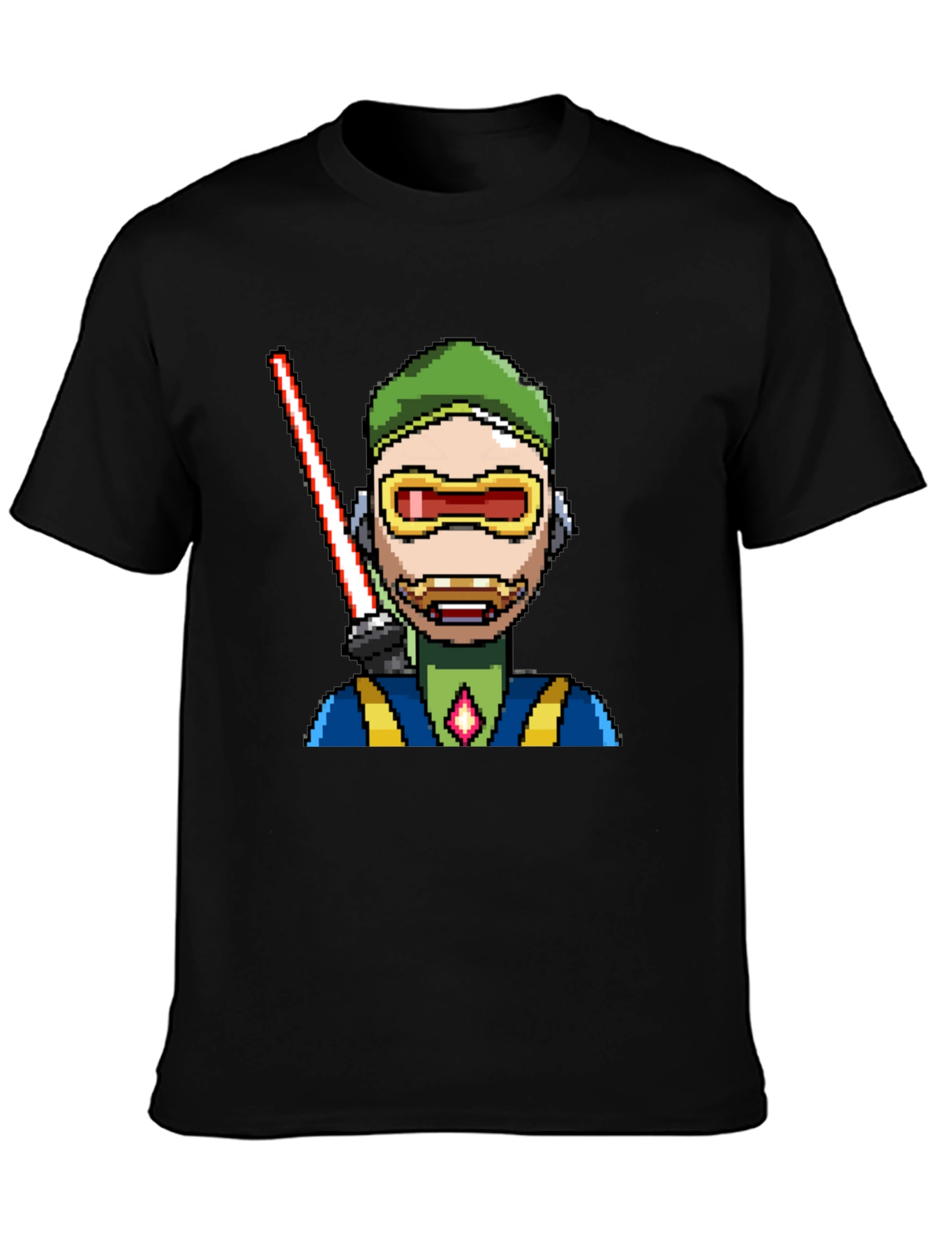 Black Pixel Art Sci-Fi Character Black T-Shirt view 3