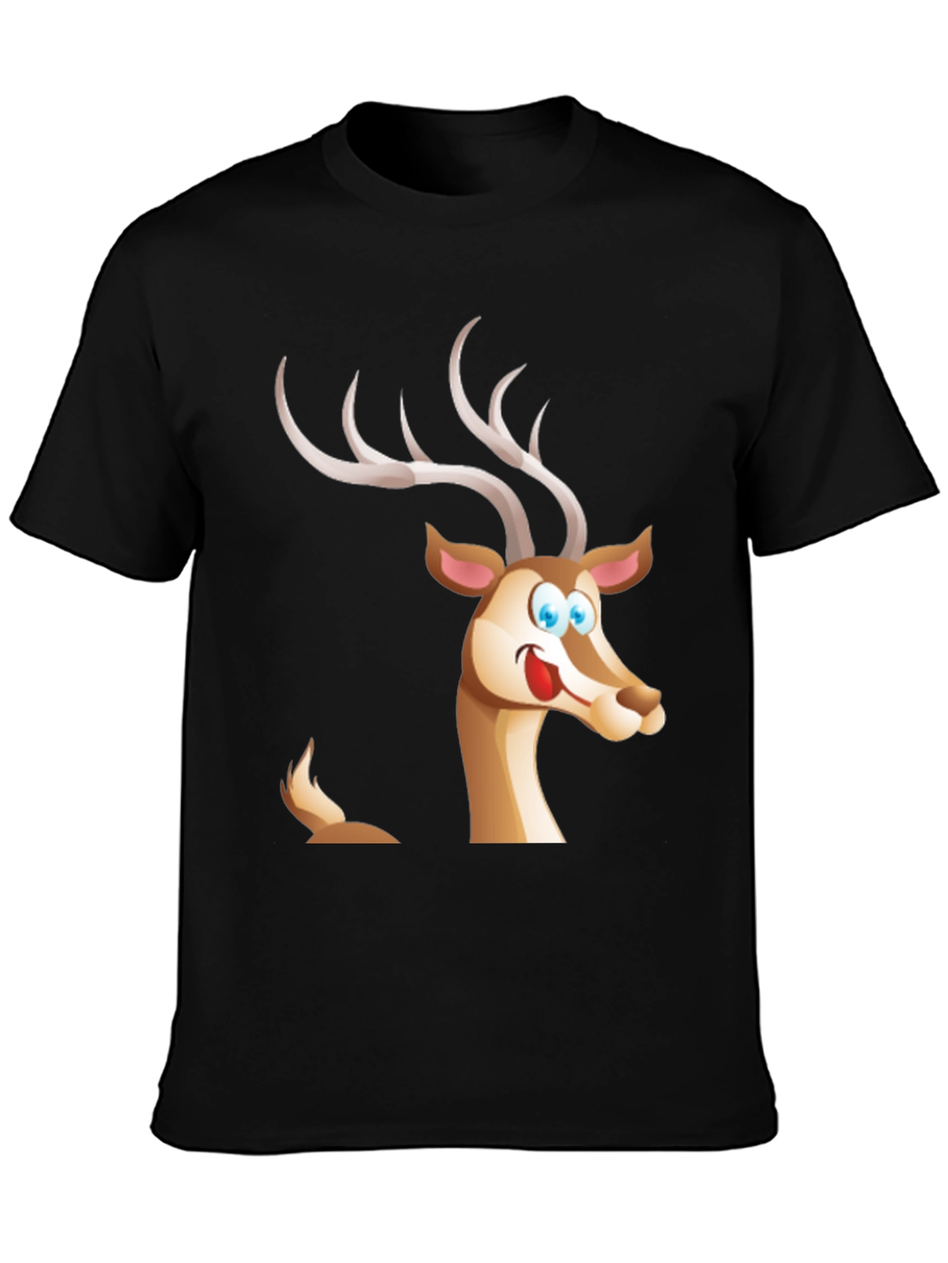 Black Cartoon Deer Graphic T-Shirt view 3