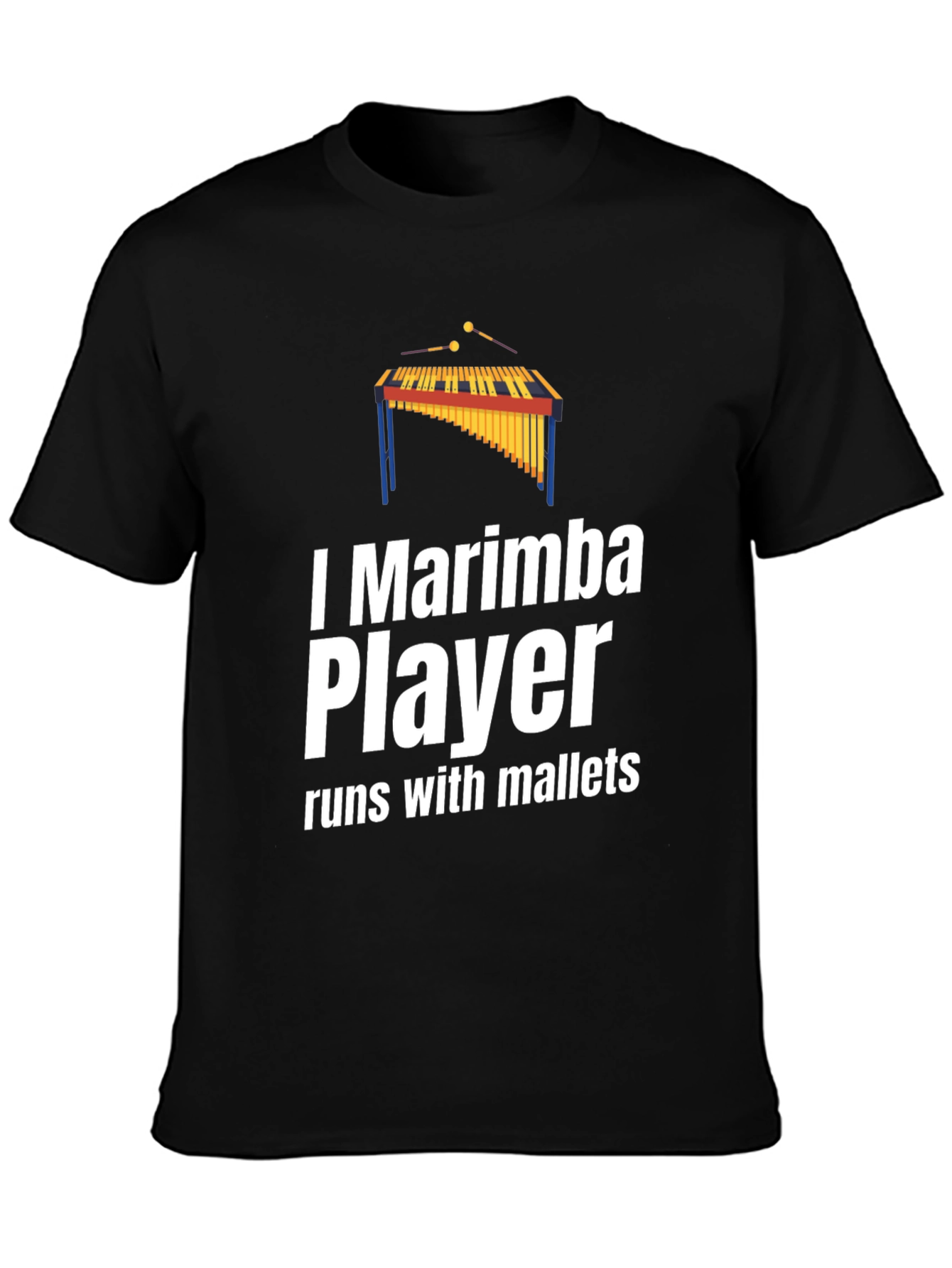 Black I Marimba Player T-Shirt - Runs With Mallets view 3