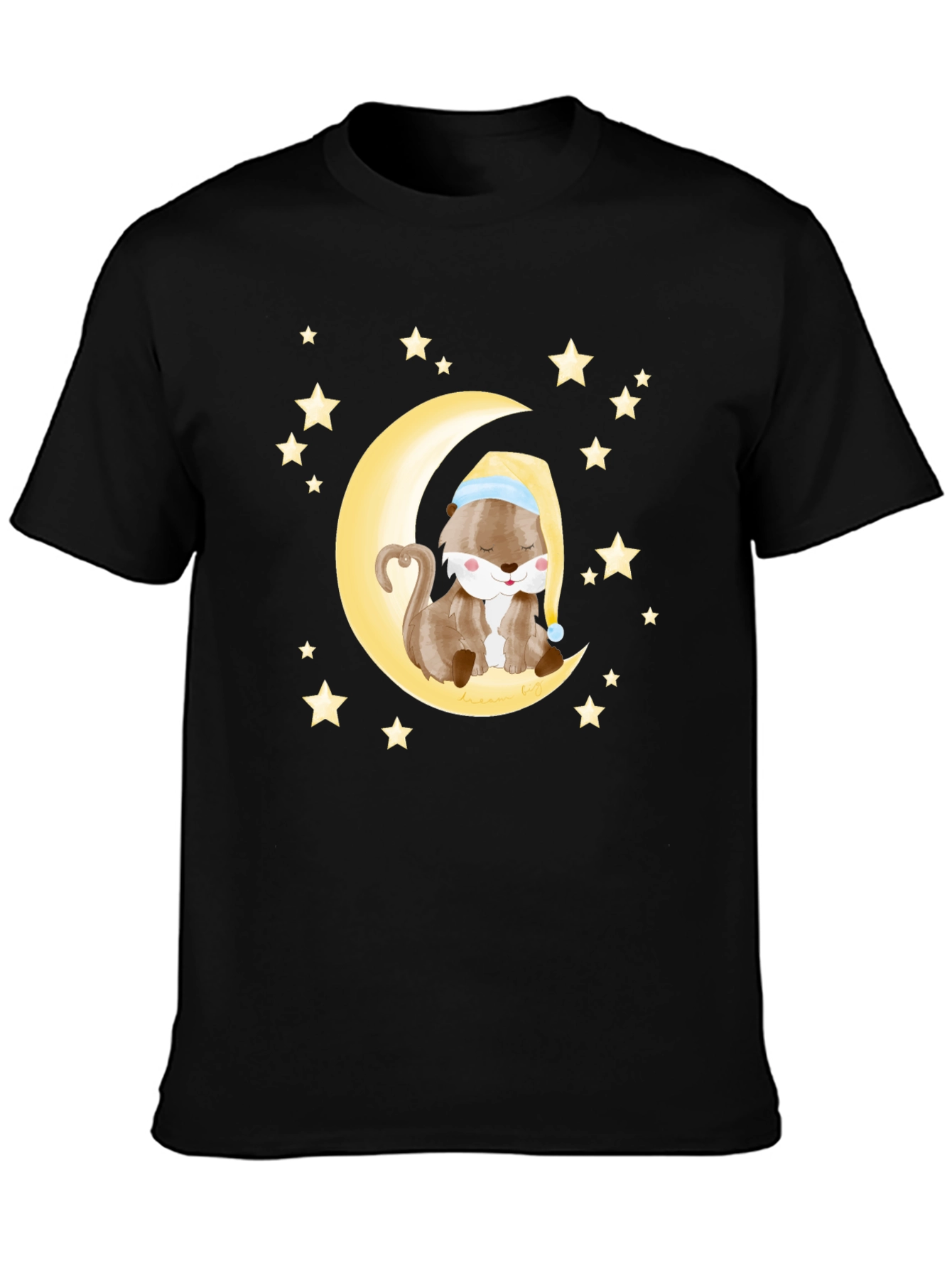 Black Otter Sleeping on Moon Graphic Tee - Black Cotton view 3