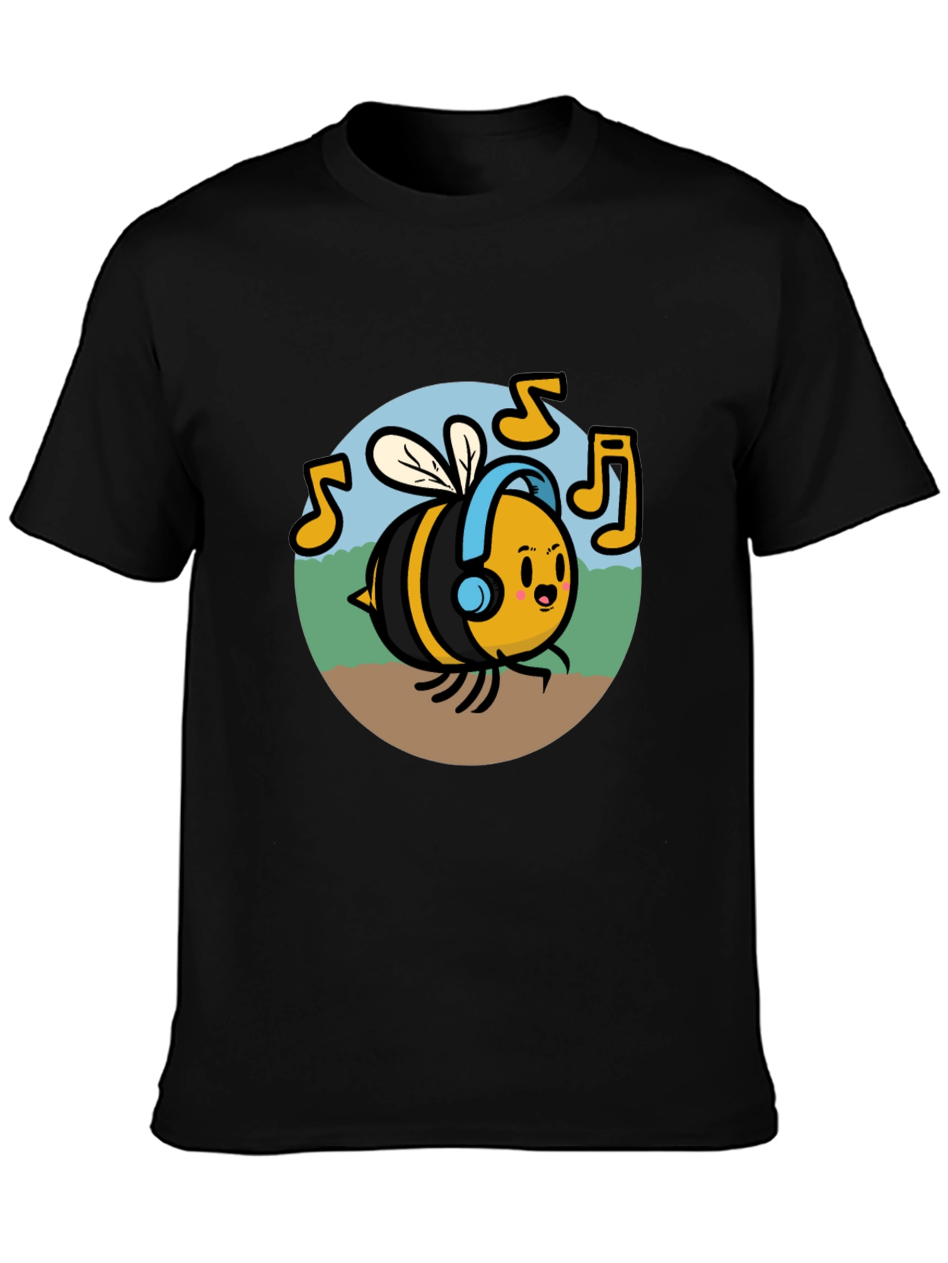 Black Musical Bee Graphic Tee - Black Cotton T-Shirt view 3