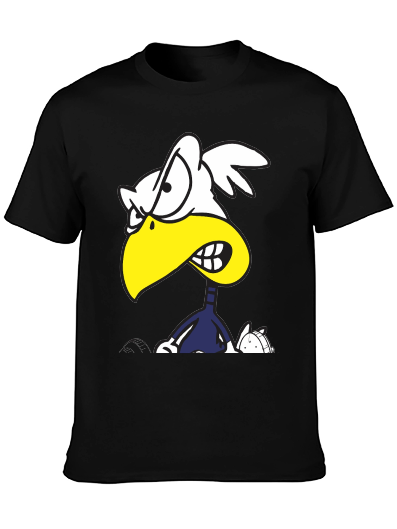 Black Angry Cartoon Bird Graphic Tee - Black Cotton T-Shirt view 3