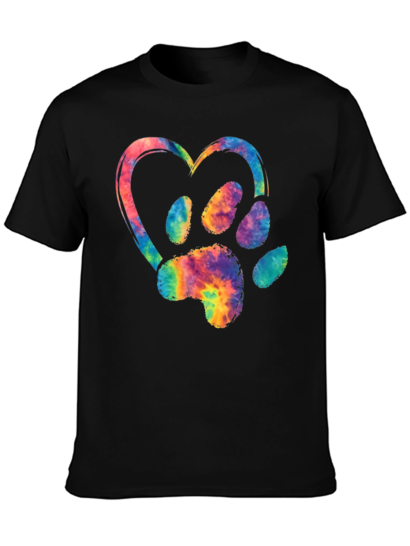 Black Tie-Dye Paw Print Heart Graphic Tee view 3
