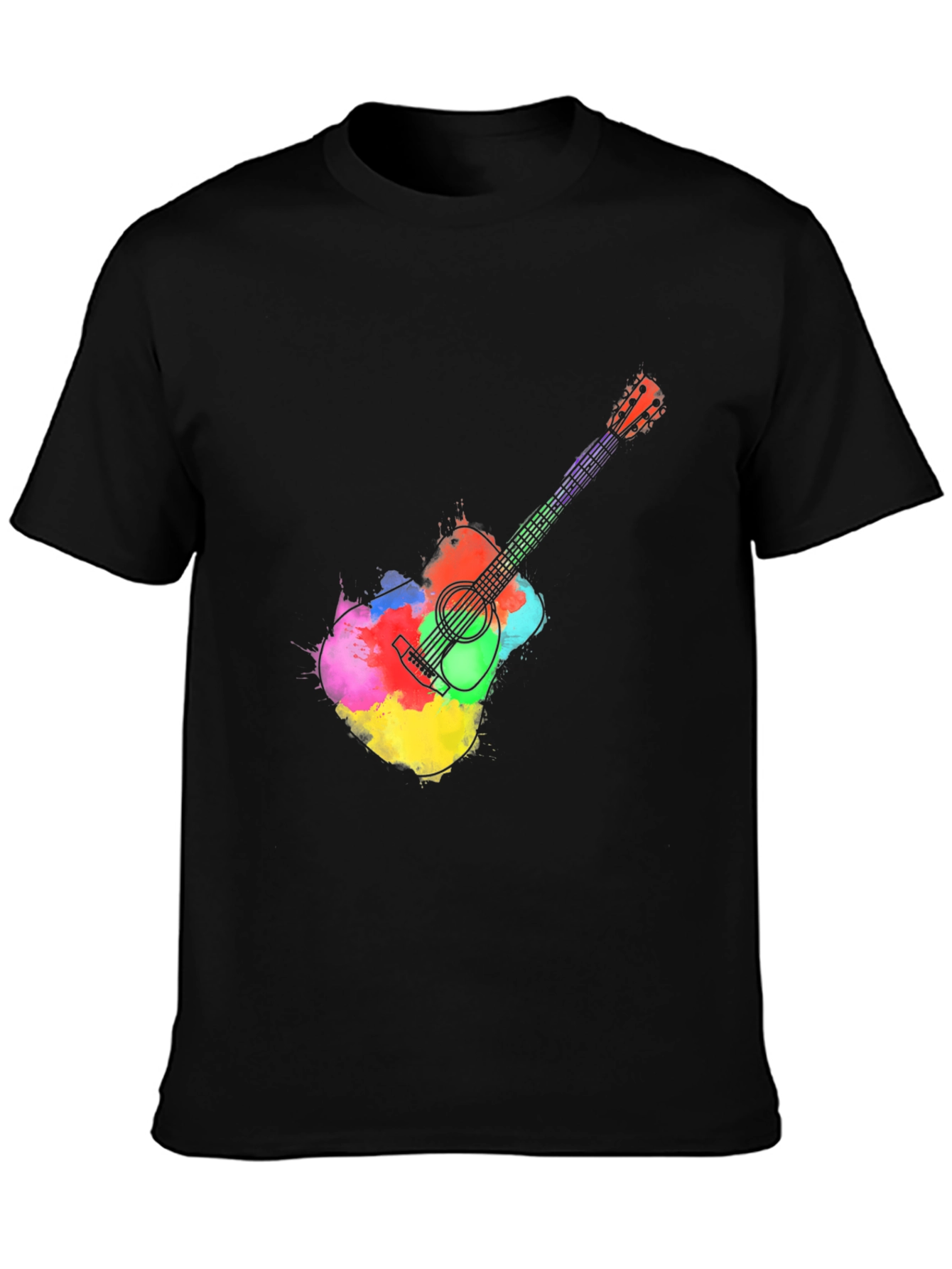 Black Watercolor Guitar Graphic Tee - Black T-Shirt view 3
