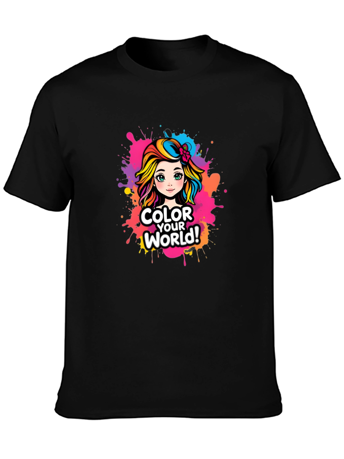 Black Colorful World T-Shirt - Fun Graphic Tee view 3
