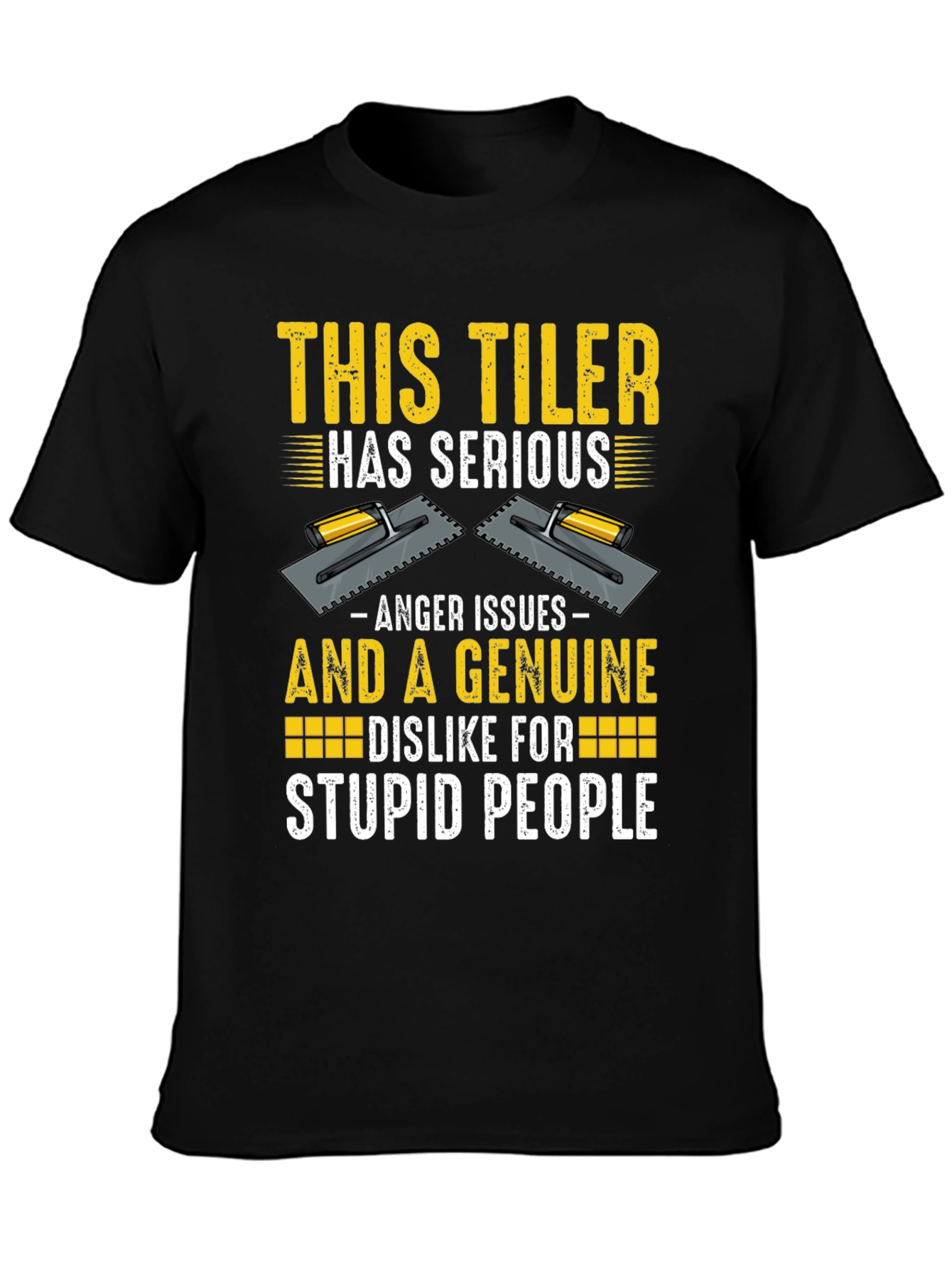 Black Funny Tiler T-Shirt - Anger Issues & Stupid People view 3
