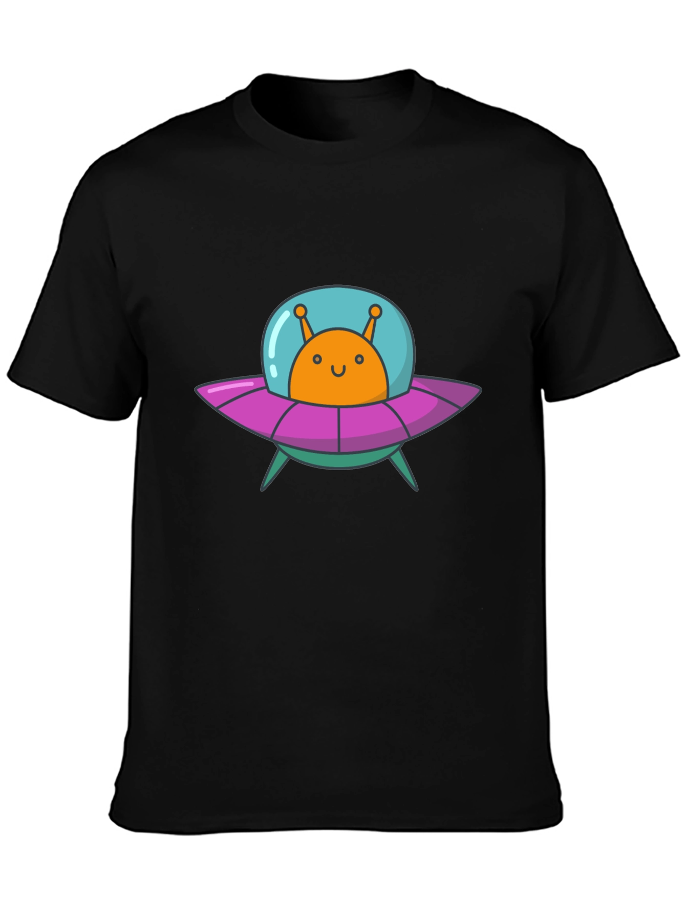 Black Alien UFO Graphic Tee - Black Cotton T-Shirt view 3