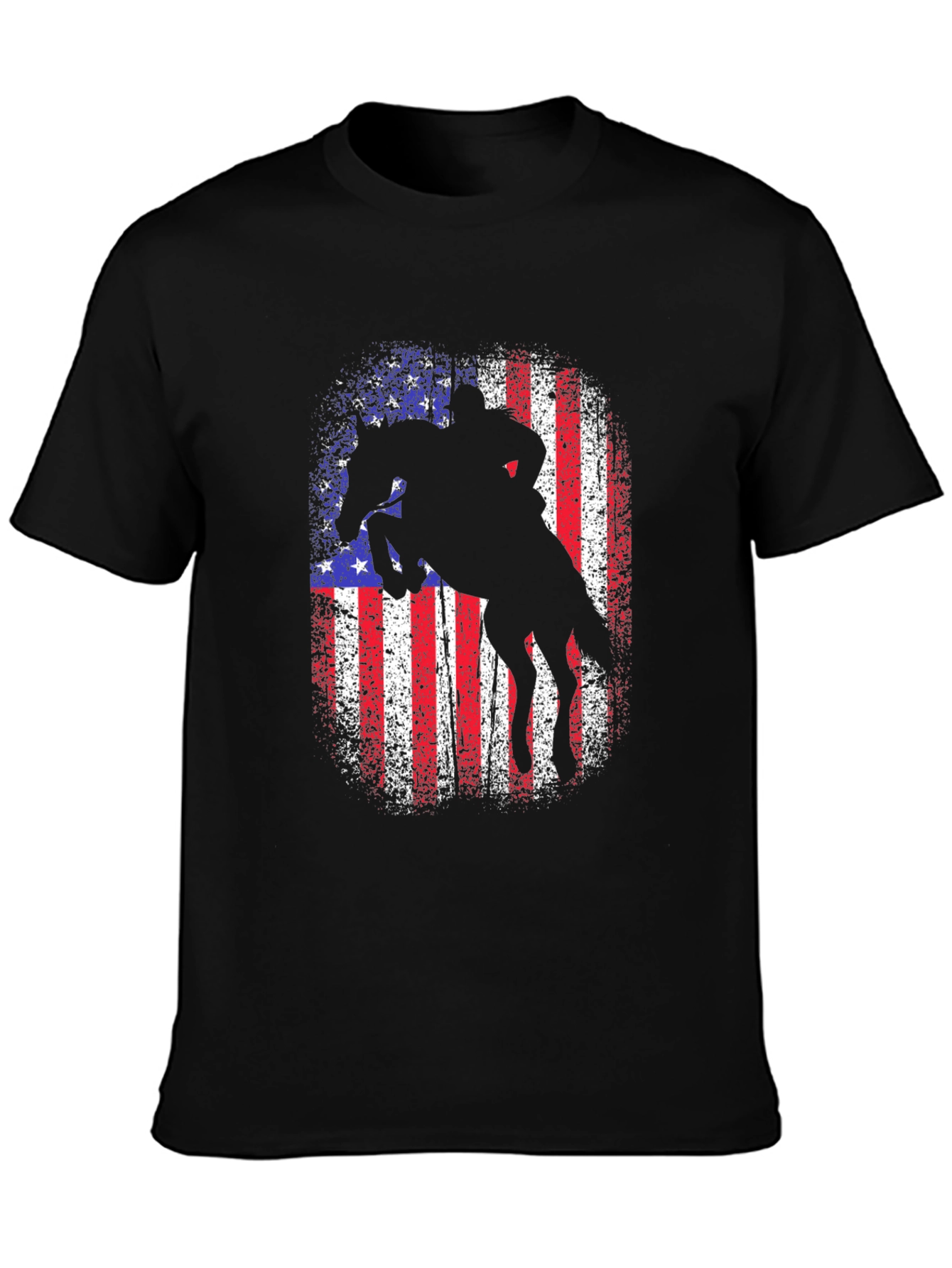 Black American Rodeo T-Shirt - Patriotic Rider Design view 3