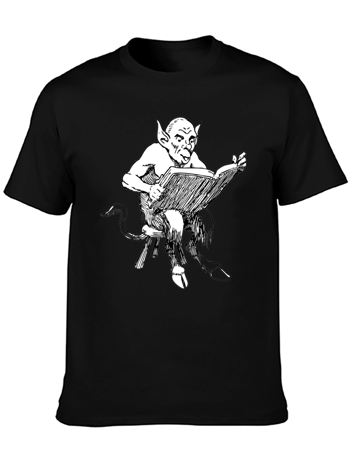 Black Satyr Reading Book Black T-Shirt view 3