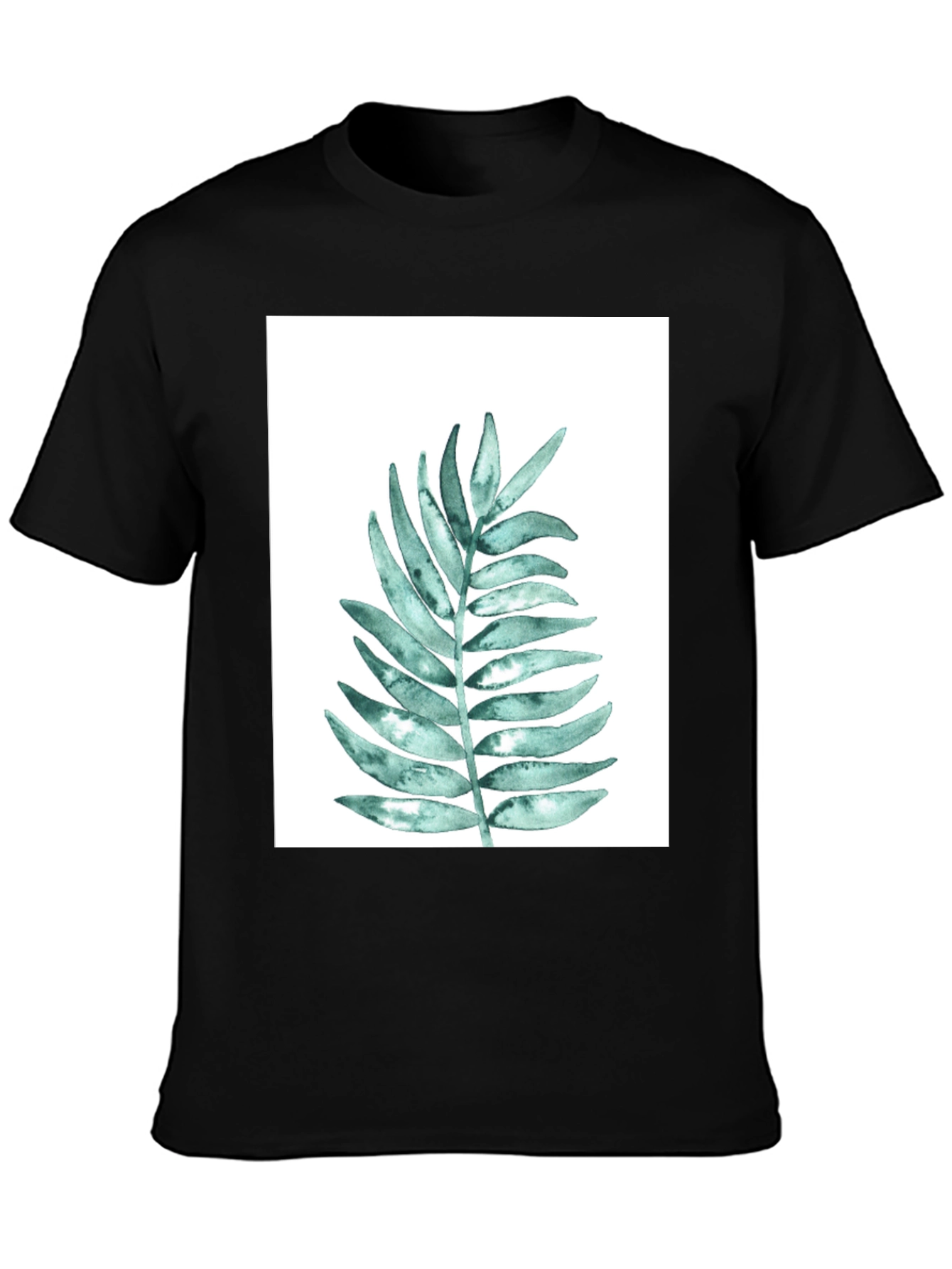 Black Botanical Leaf Print Black T-Shirt view 3