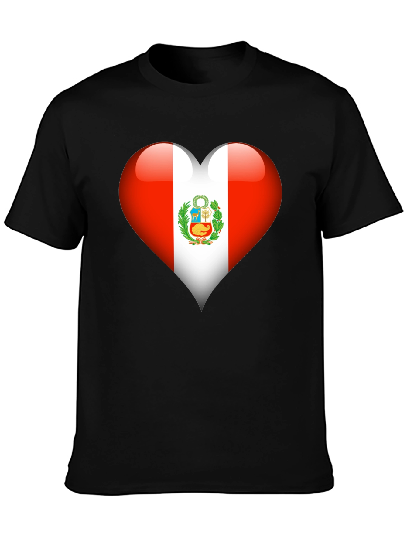 Black Peru Flag Heart T-Shirt - Show Your Pride view 3