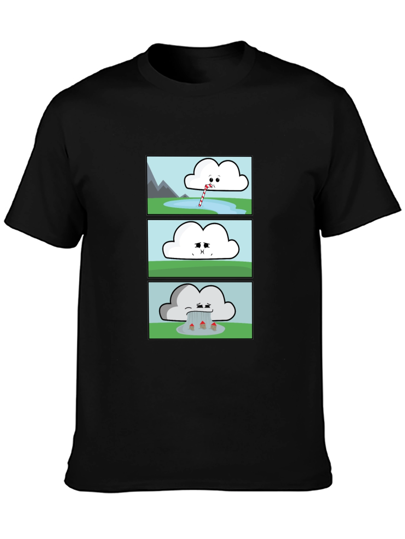 Black Funny Cloud Comic Black T-Shirt view 3