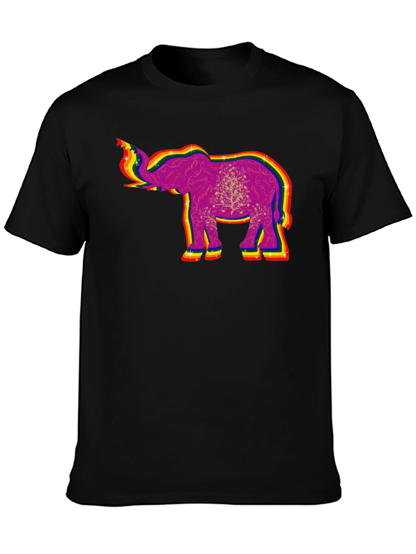 Black Rainbow Elephant Graphic Tee - Unique Design view 3