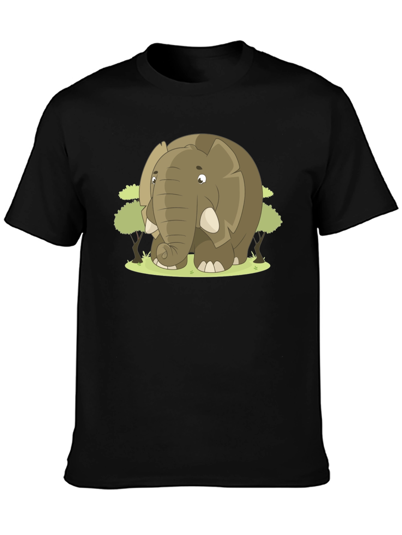 Black Elephant Cartoon Graphic T-Shirt view 3