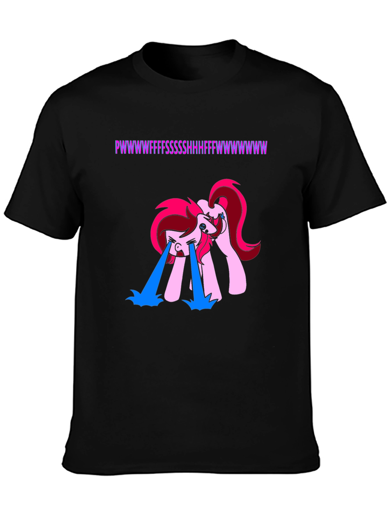 Black Funny Crying Pony Black T-Shirt view 3